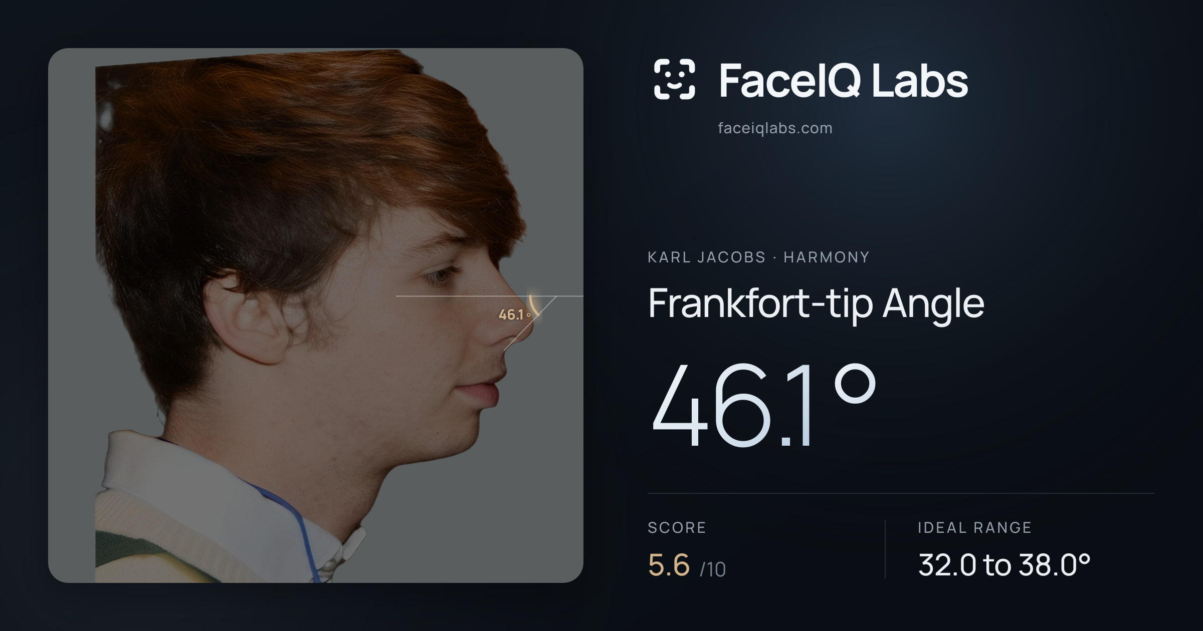 Karl Jacobs Frankfort-tip Angle: 46.1°, drawn on the photo