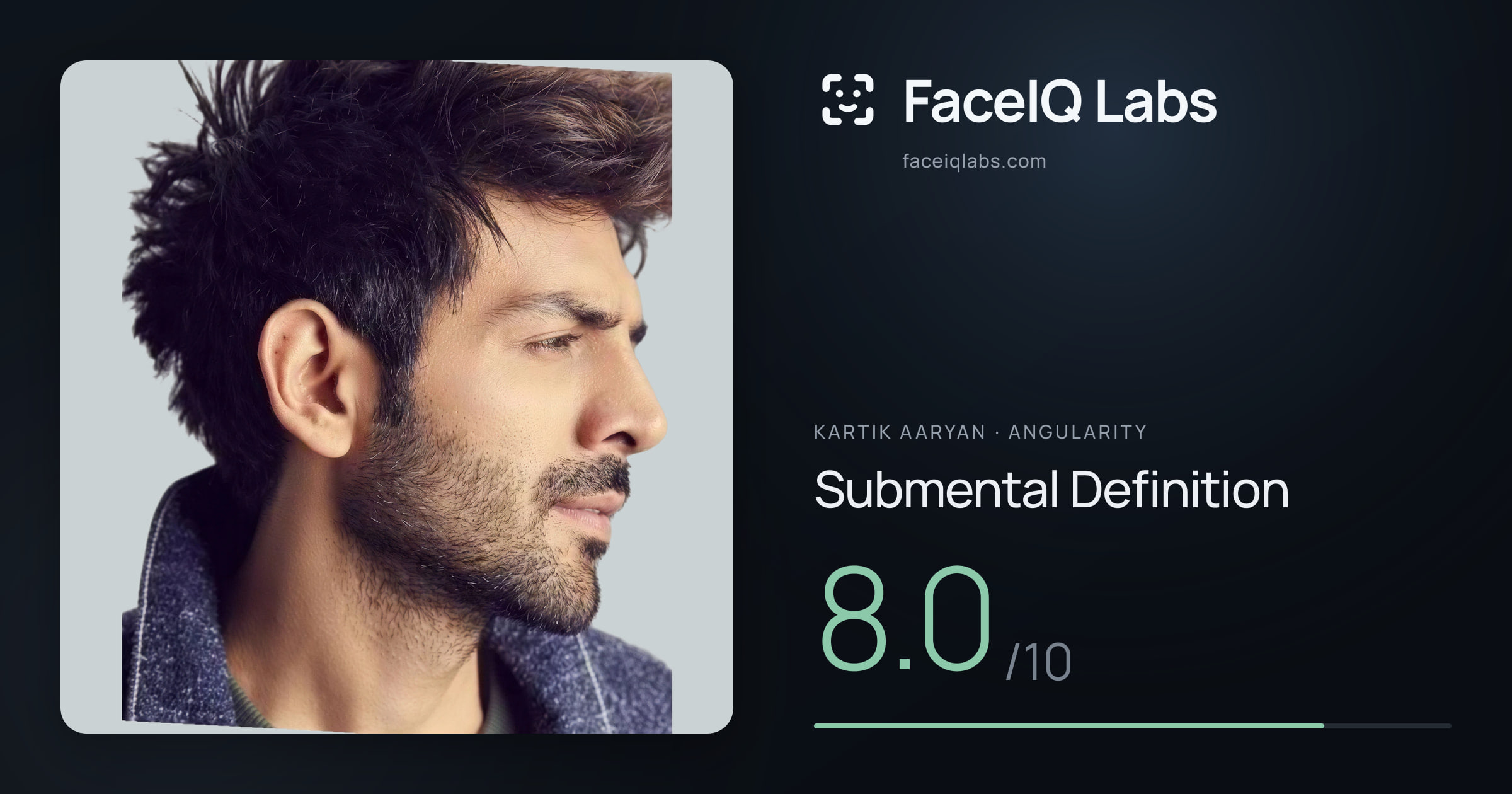 Kartik aaryan Submental Definition: 8.0/10, drawn on the photo