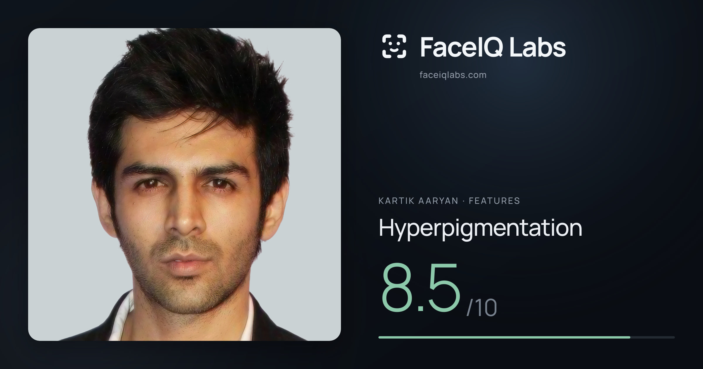 Kartik aaryan Hyperpigmentation: 8.5/10, drawn on the photo