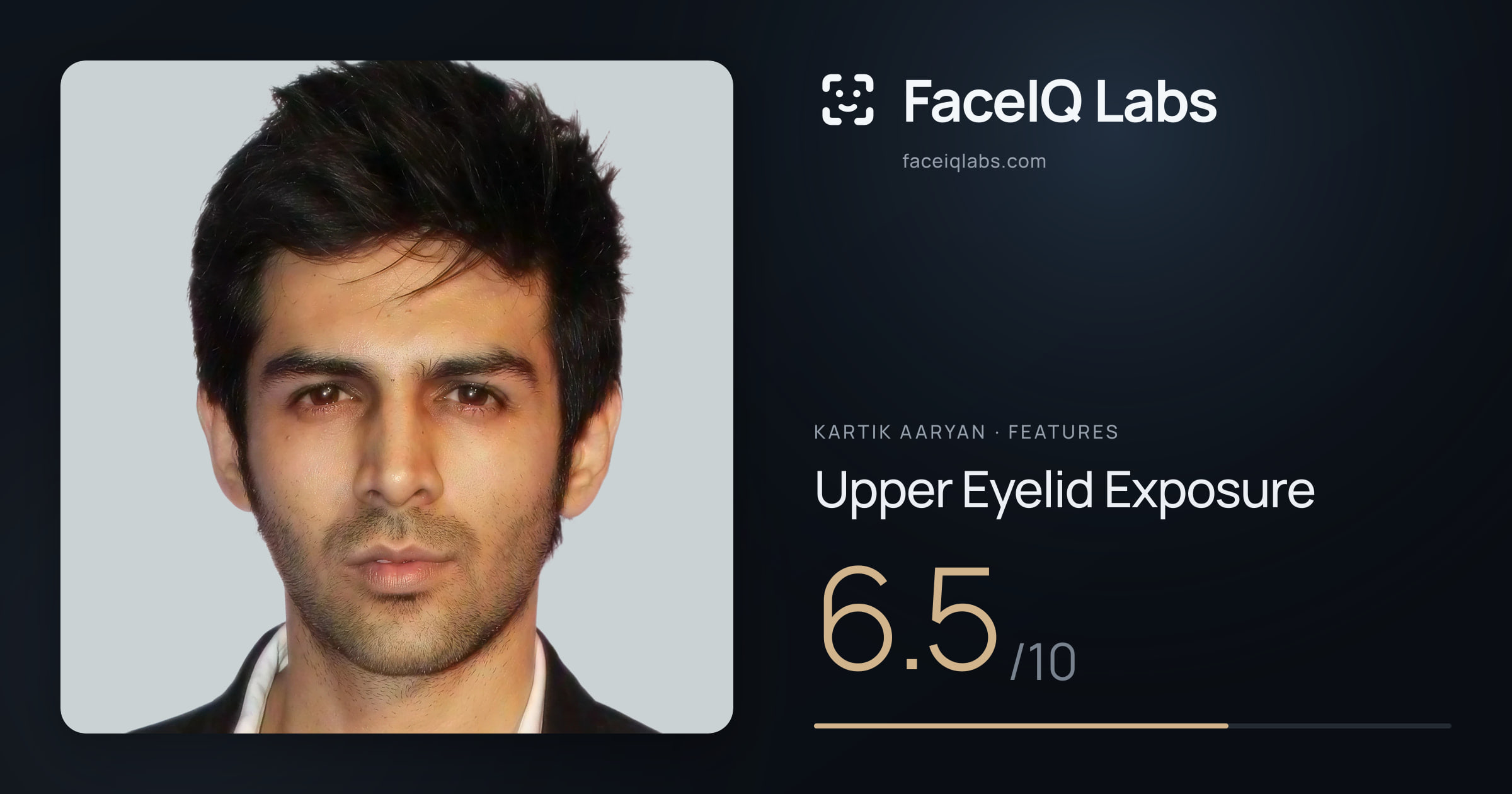 Kartik aaryan Upper Eyelid Exposure: 6.5/10, drawn on the photo