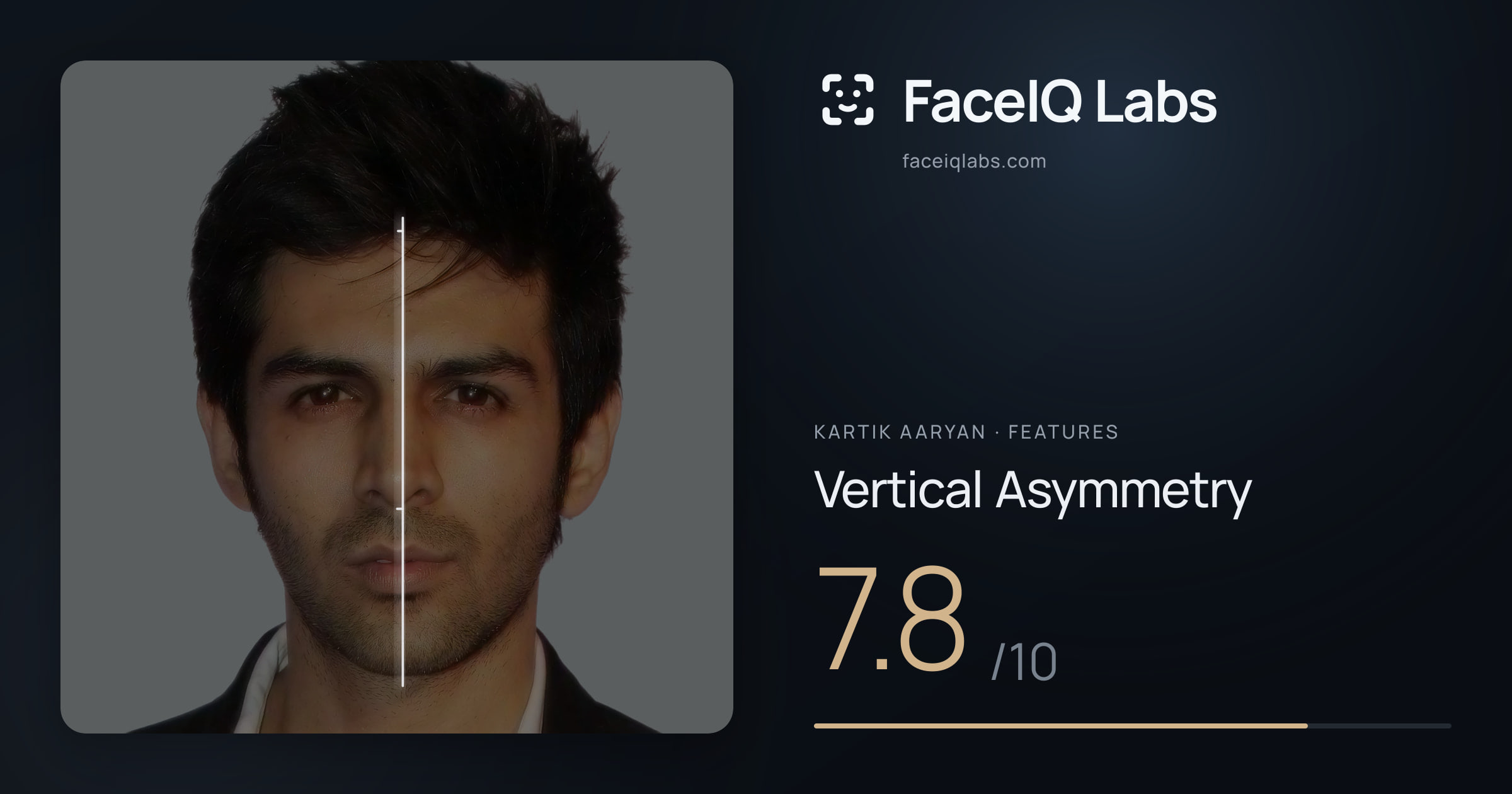 Kartik aaryan Vertical Asymmetry: 7.8/10, drawn on the photo
