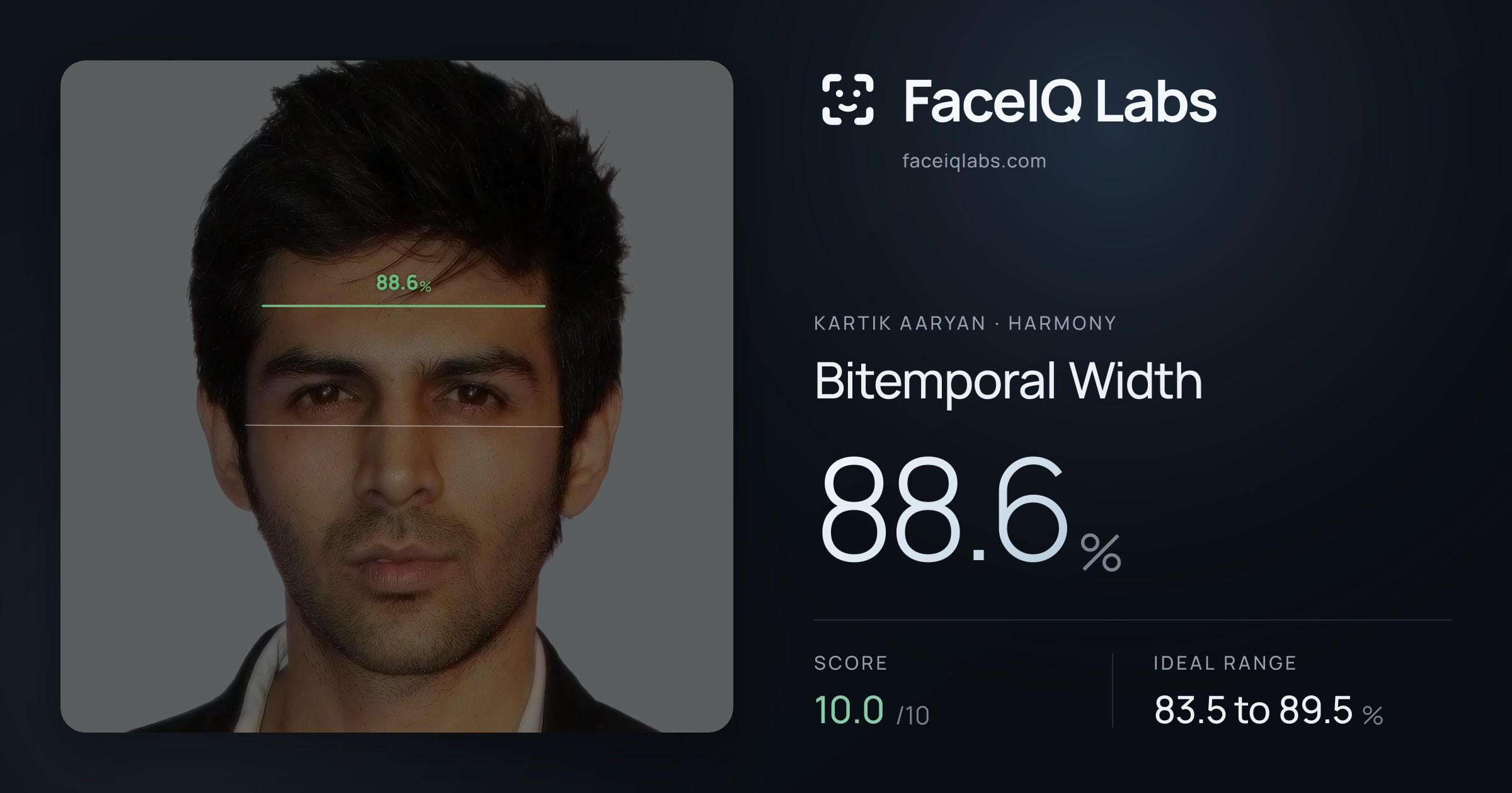 Kartik aaryan Bitemporal Width: 88.6%, drawn on the photo