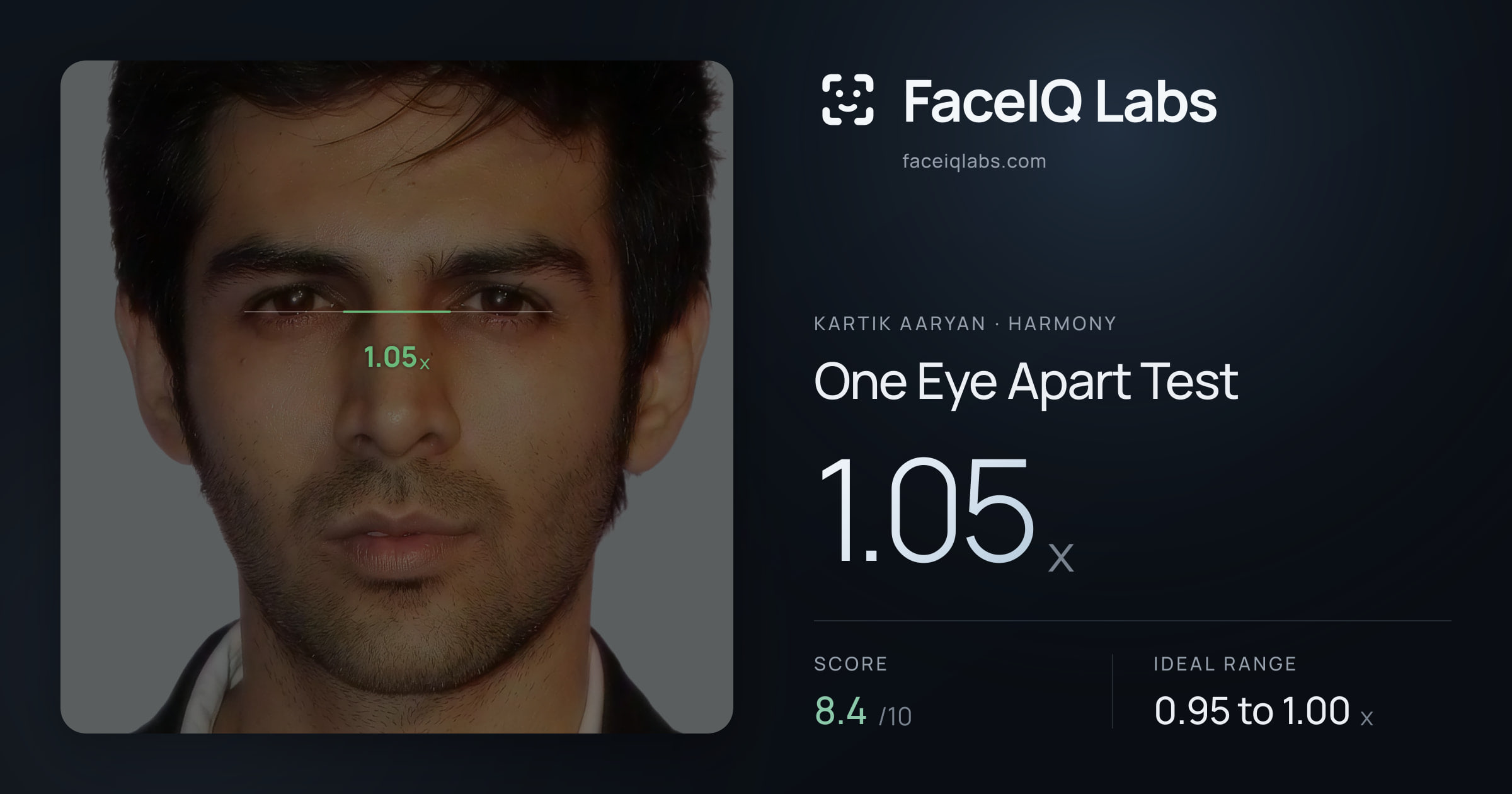 Kartik aaryan One Eye Apart Test: 1.05x, drawn on the photo