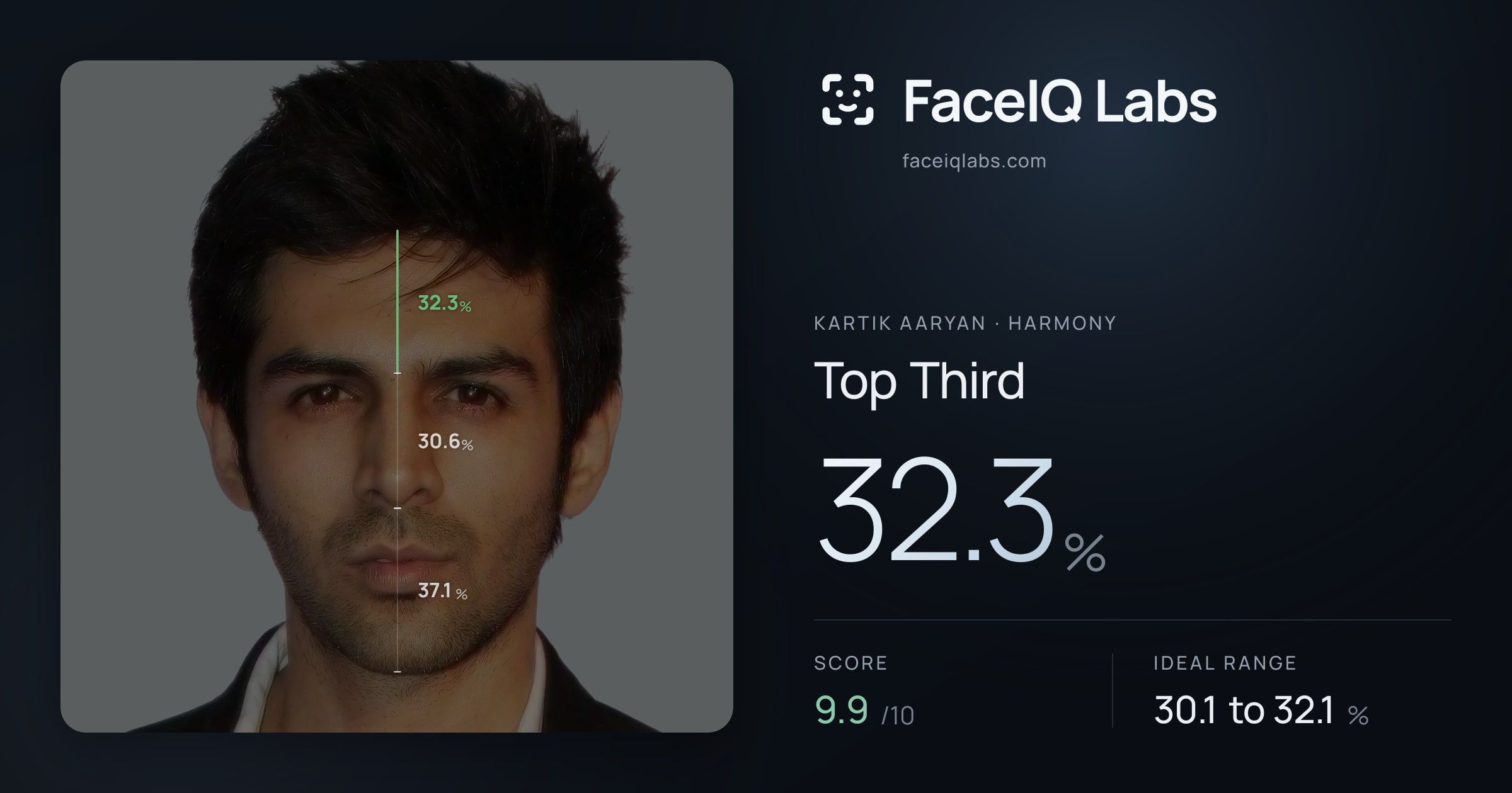 Kartik aaryan Top Third: 32.3%, drawn on the photo