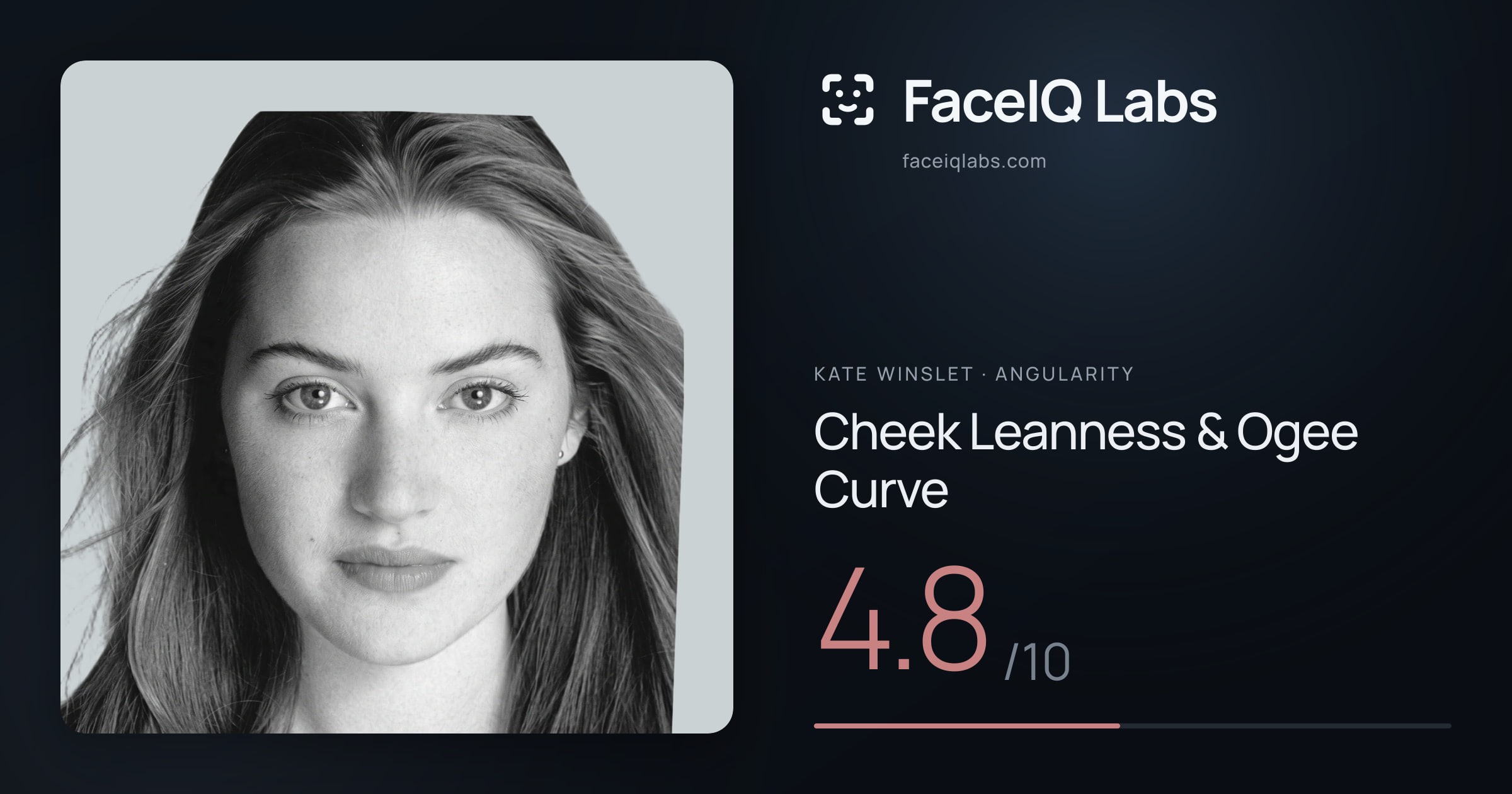 Kate Winslet Cheek Leanness & Ogee Curve: 4.8/10, drawn on the photo