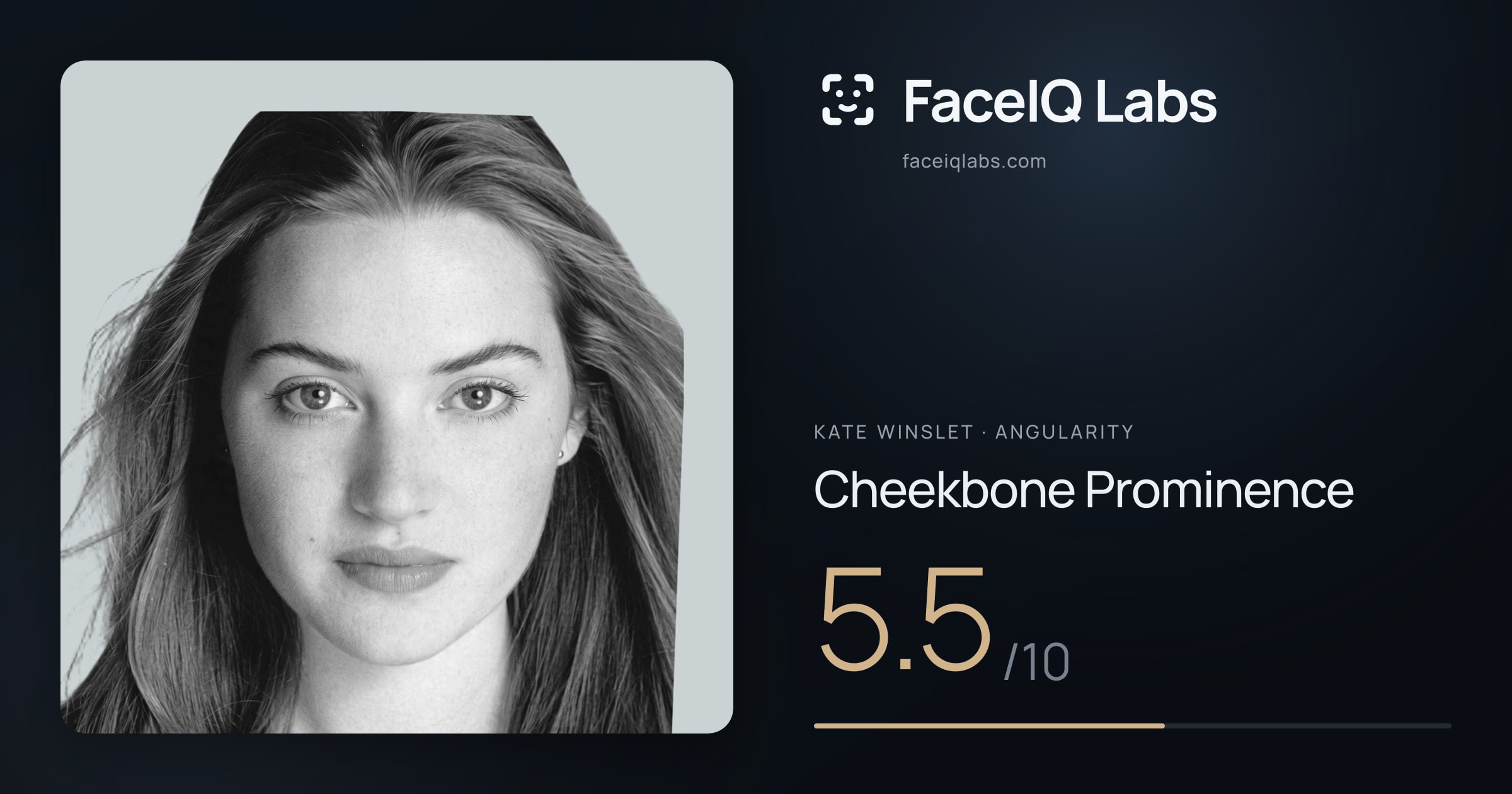 Kate Winslet Cheekbone Prominence: 5.5/10, drawn on the photo