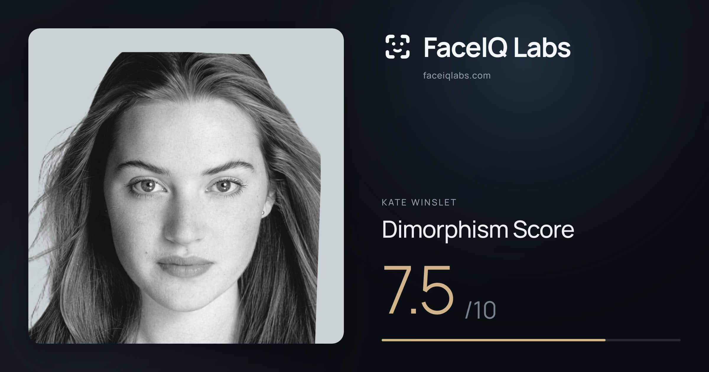 Kate Winslet Dimorphism: 7.5/10, with each assessment drawn on the photo