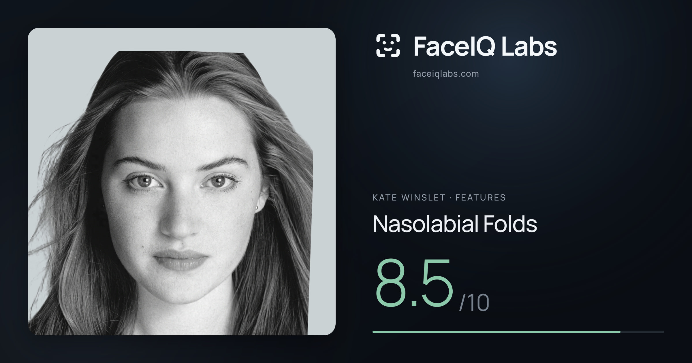 Kate Winslet Nasolabial Folds: 8.5/10, drawn on the photo