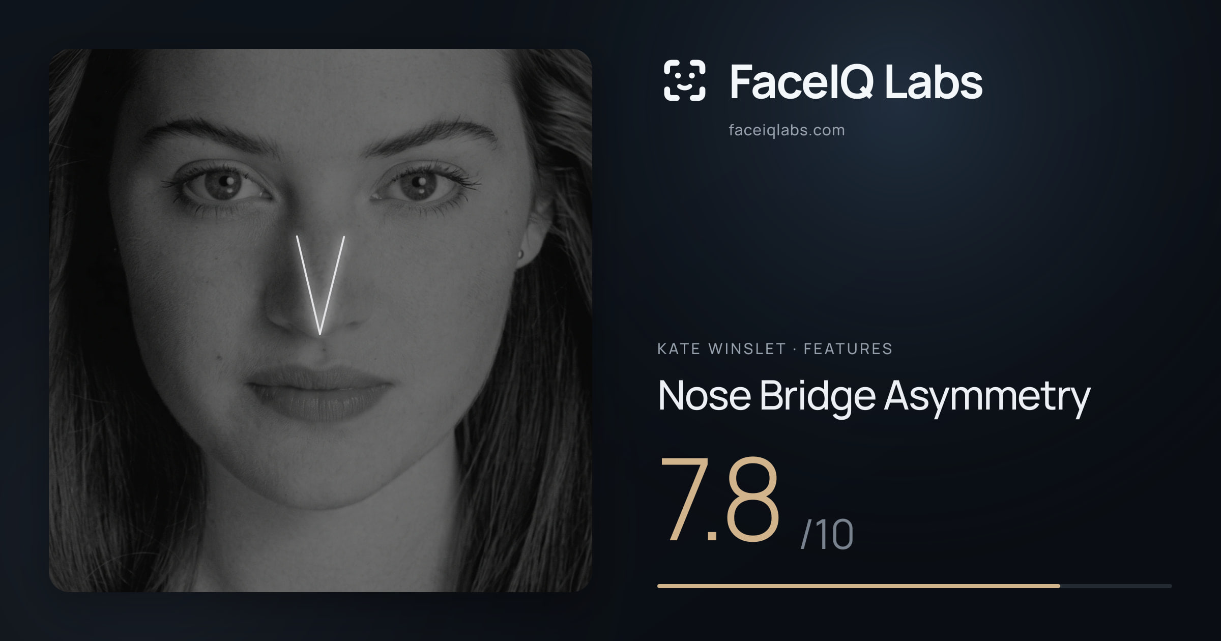 Kate Winslet Nose Bridge Asymmetry: 7.8/10, drawn on the photo