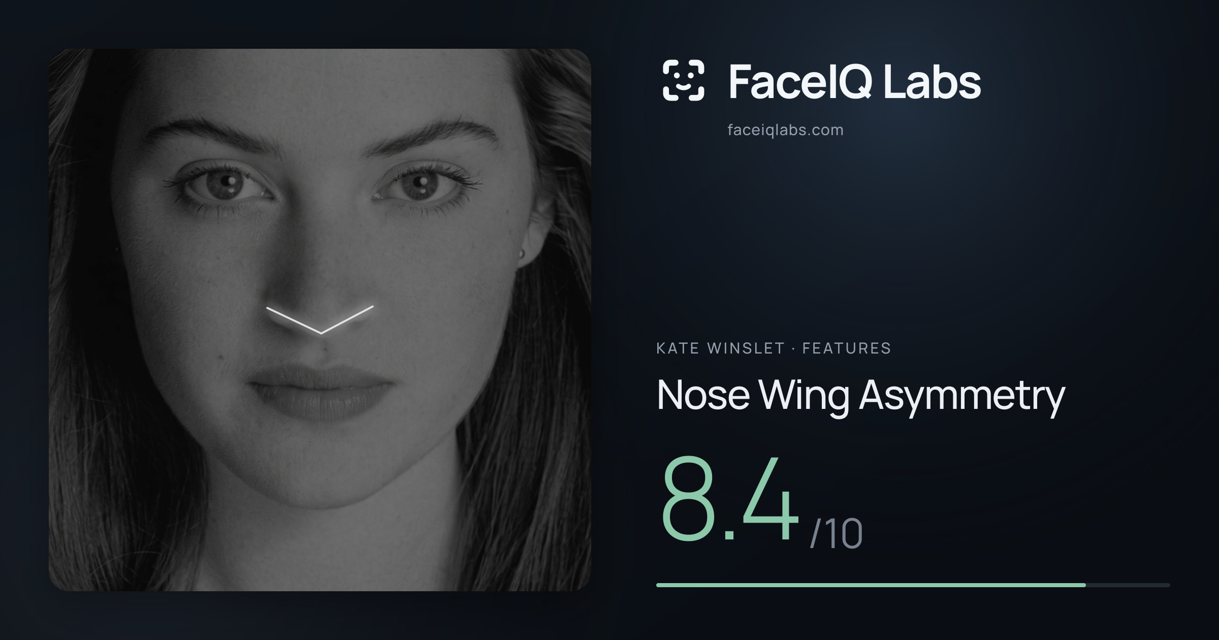 Kate Winslet Nose Wing Asymmetry: 8.4/10, drawn on the photo