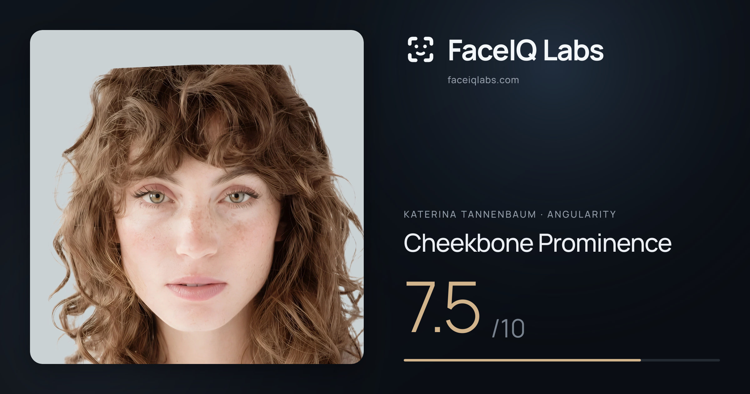 Katerina Tannenbaum Cheekbone Prominence: 7.5/10, drawn on the photo