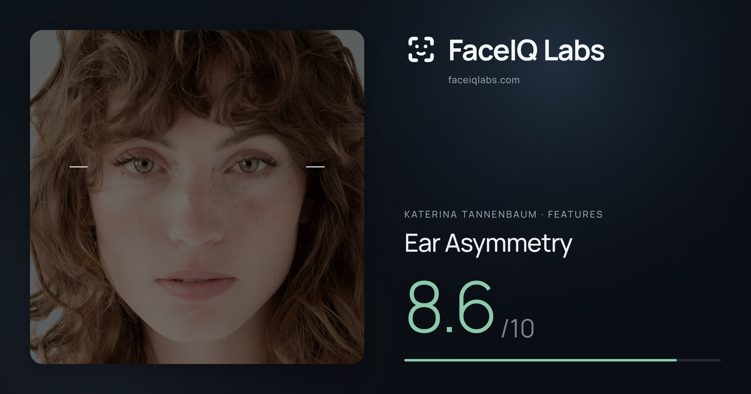 Katerina Tannenbaum Ear Asymmetry: 8.6/10, drawn on the photo