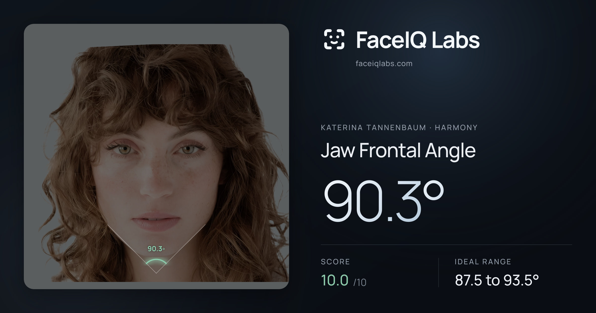 Katerina Tannenbaum Jaw Frontal Angle: 90.3°, drawn on the photo
