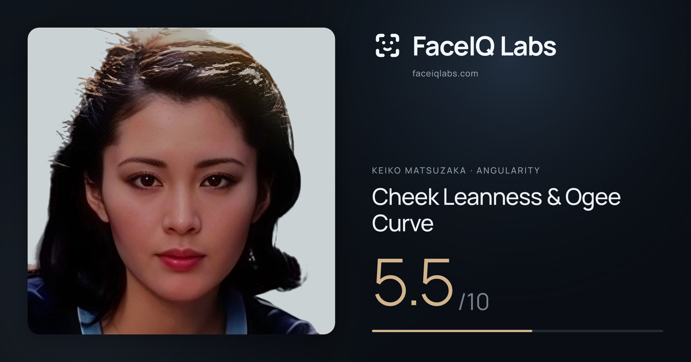 Keiko Matsuzaka Cheek Leanness & Ogee Curve: 5.5/10, drawn on the photo