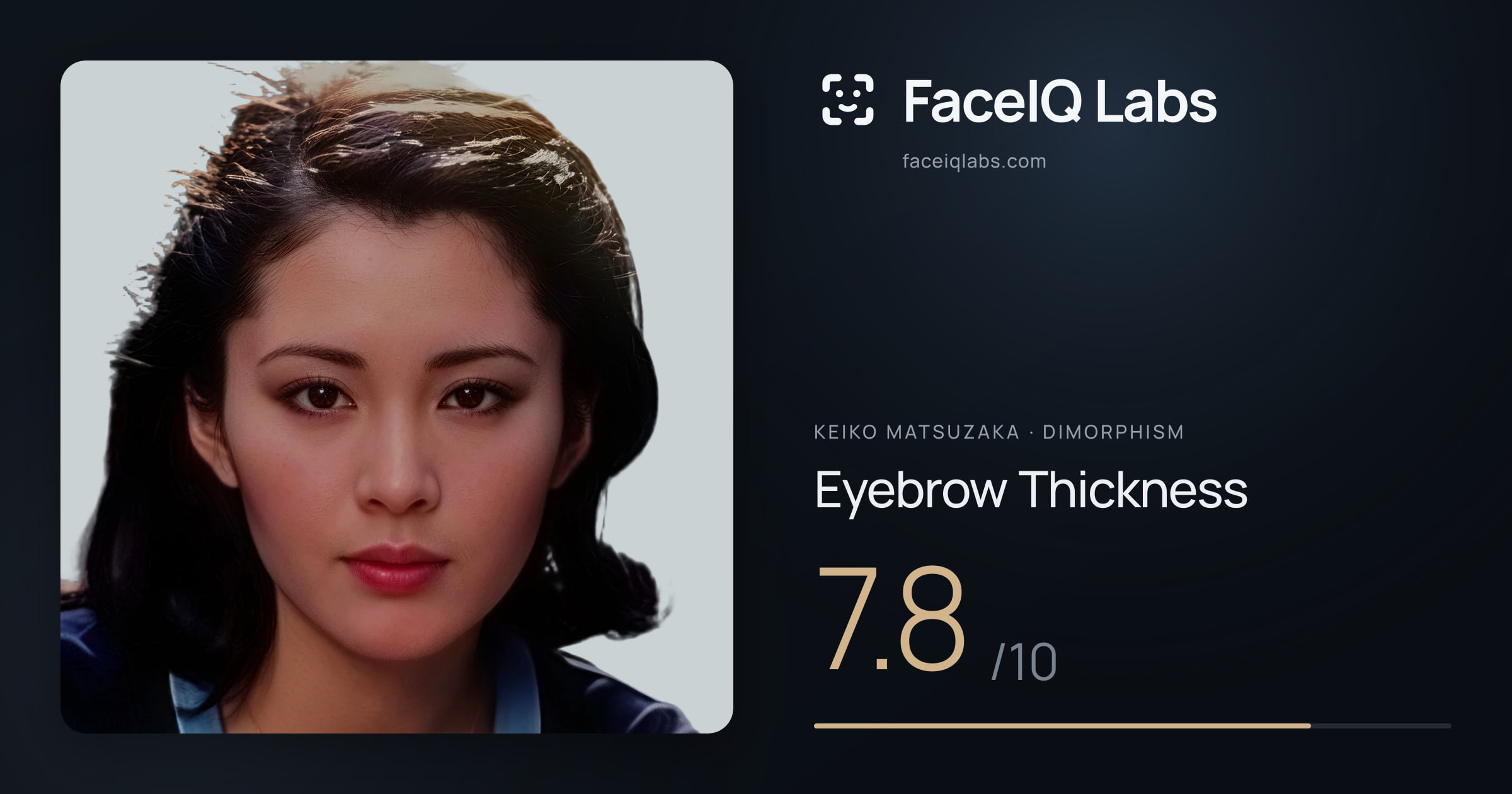 Keiko Matsuzaka Eyebrow Thickness: 7.8/10, drawn on the photo