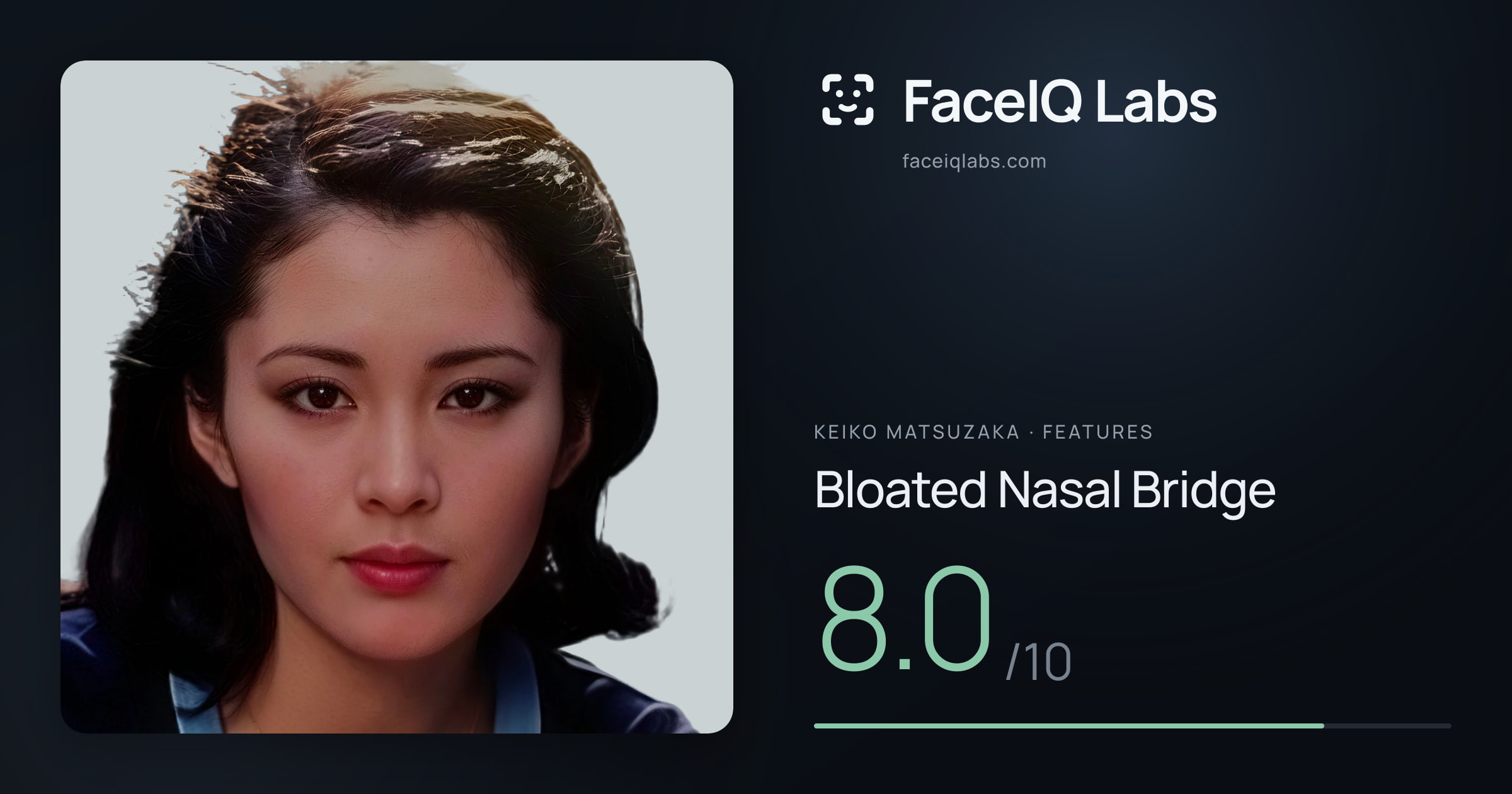Keiko Matsuzaka Bloated Nasal Bridge: 8.0/10, drawn on the photo