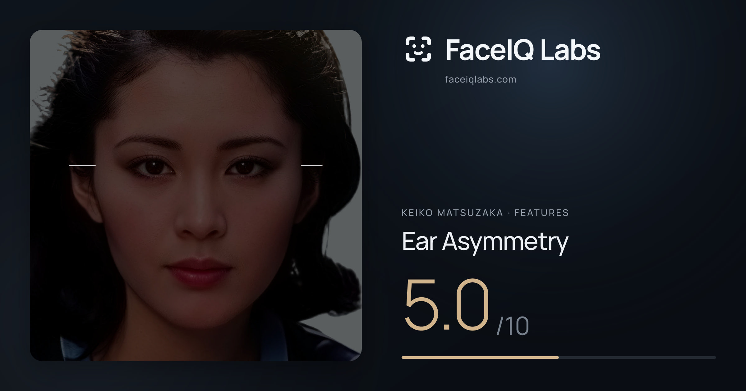 Keiko Matsuzaka Ear Asymmetry: 5.0/10, drawn on the photo