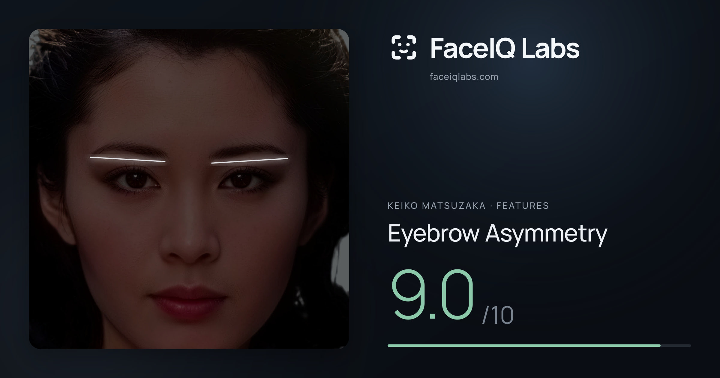 Keiko Matsuzaka Eyebrow Asymmetry: 9.0/10, drawn on the photo