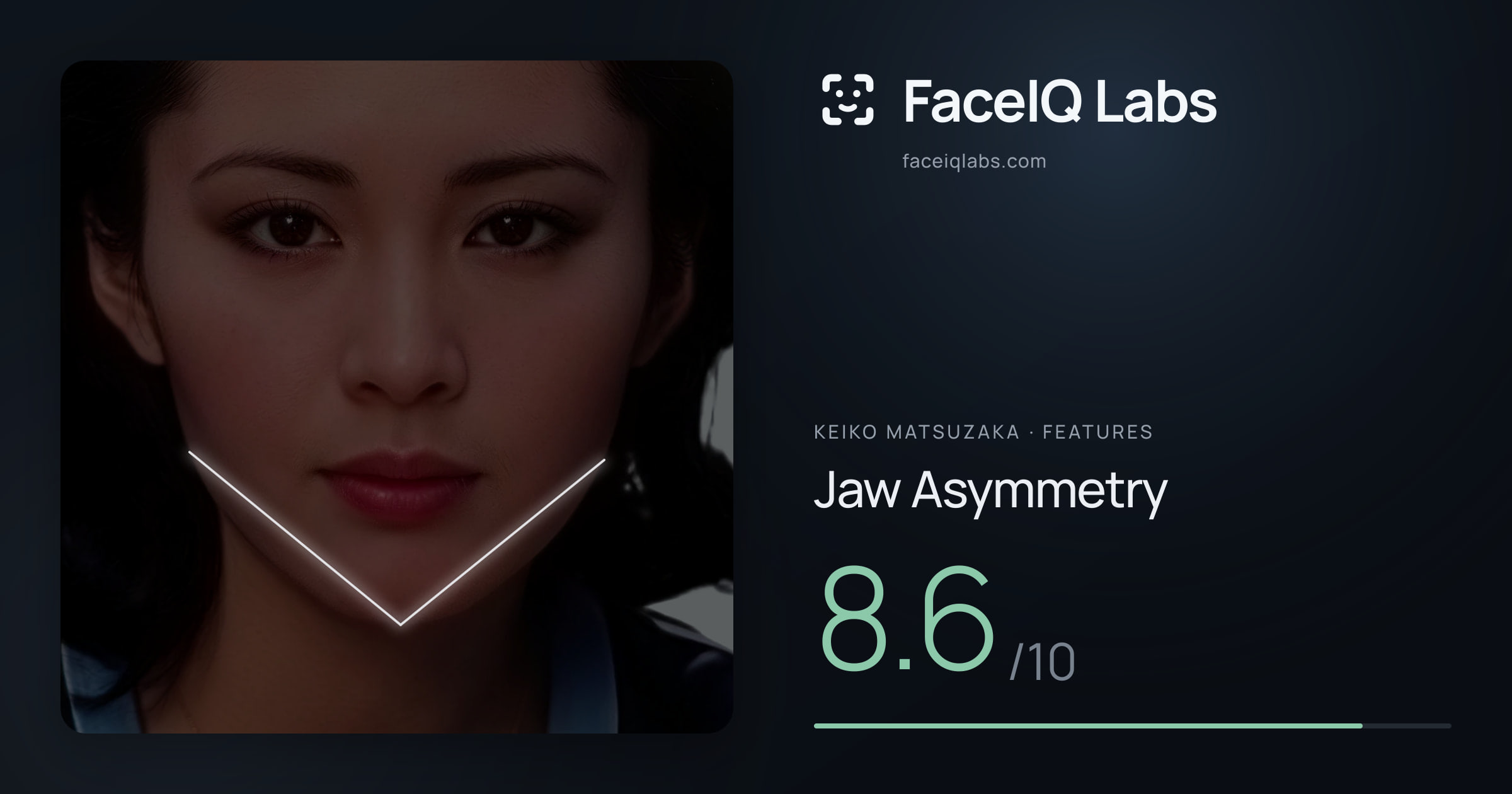 Keiko Matsuzaka Jaw Asymmetry: 8.6/10, drawn on the photo