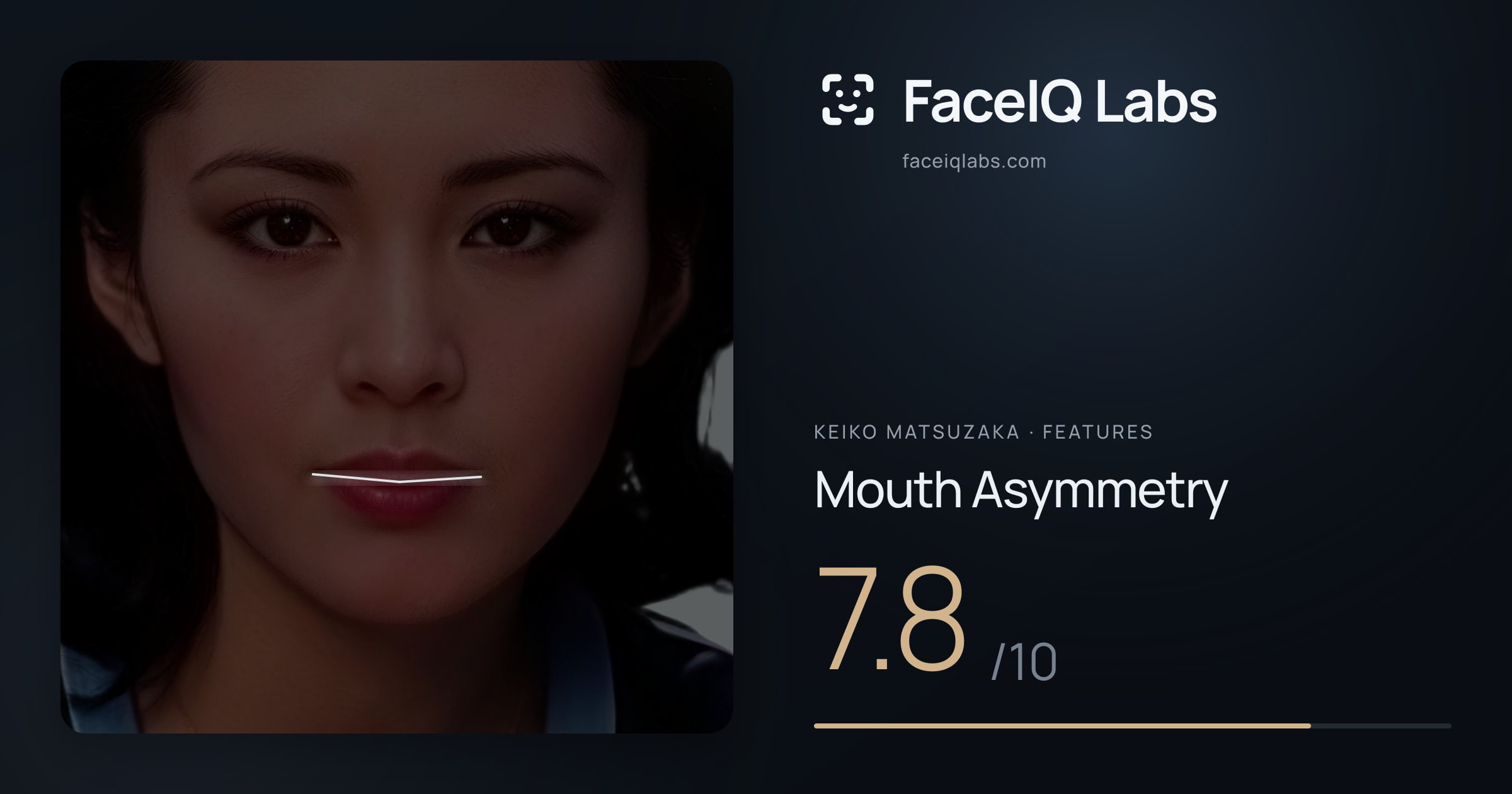 Keiko Matsuzaka Mouth Asymmetry: 7.8/10, drawn on the photo