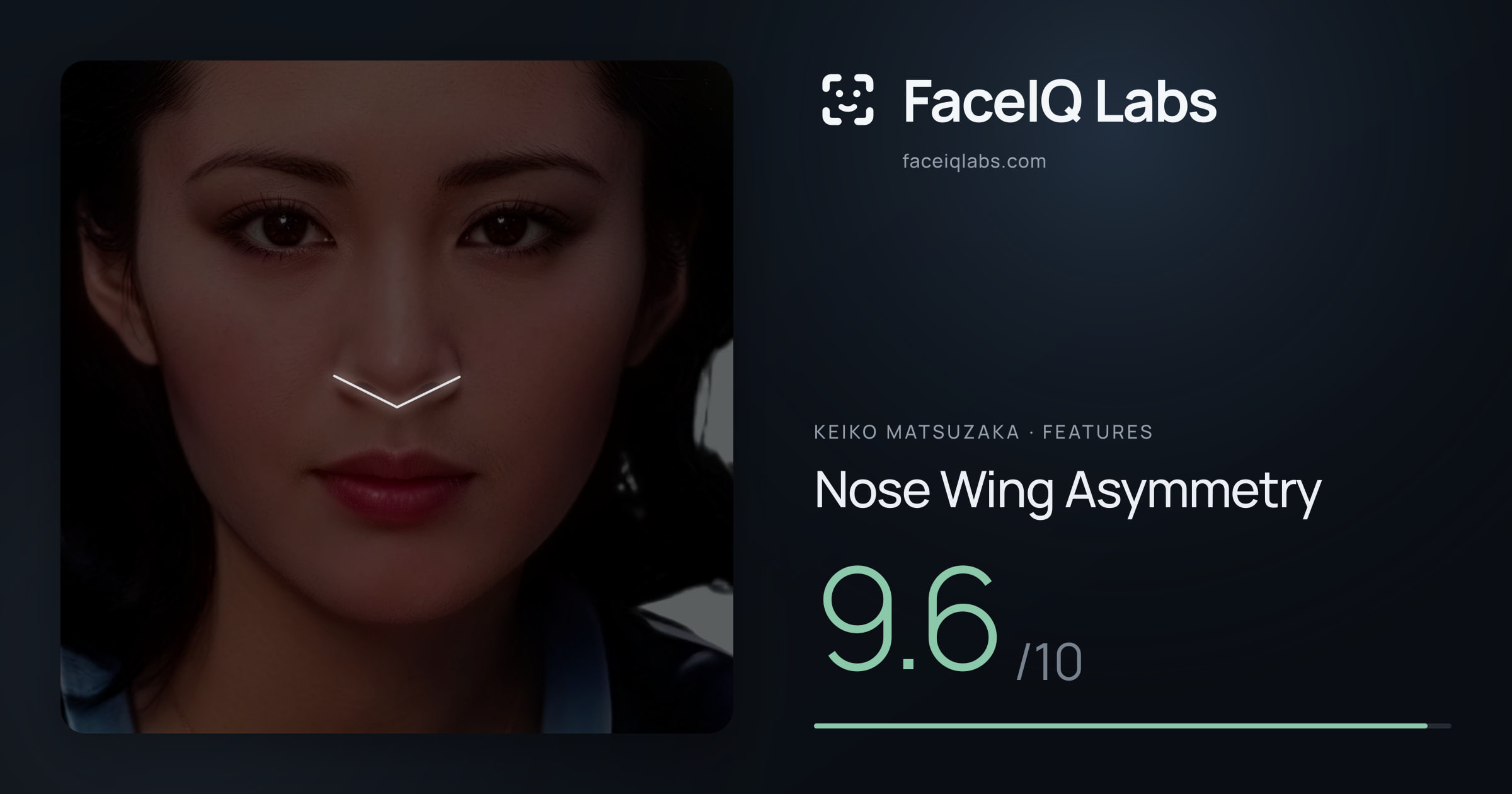 Keiko Matsuzaka Nose Wing Asymmetry: 9.6/10, drawn on the photo