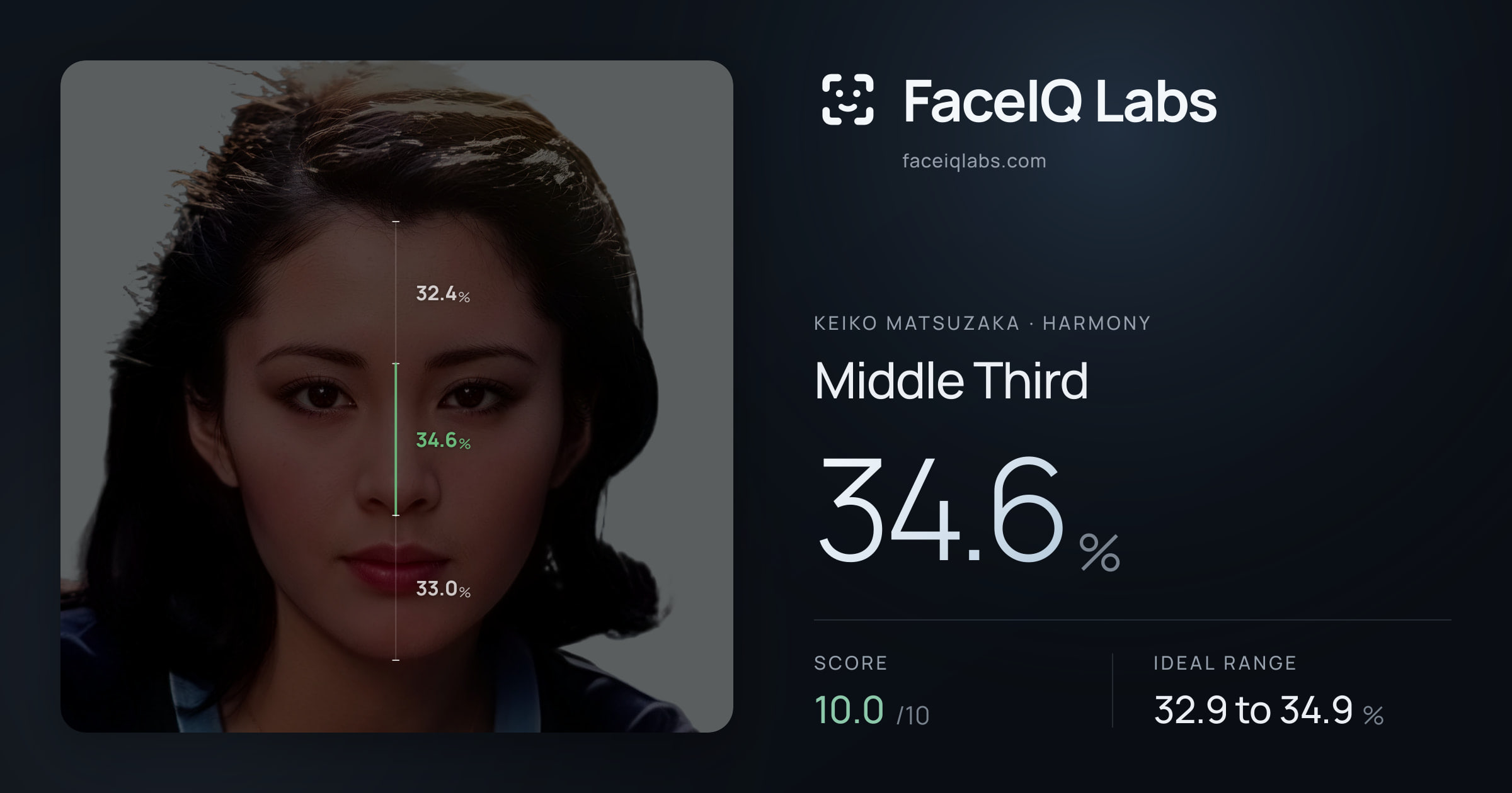 Keiko Matsuzaka Middle Third: 34.6%, drawn on the photo