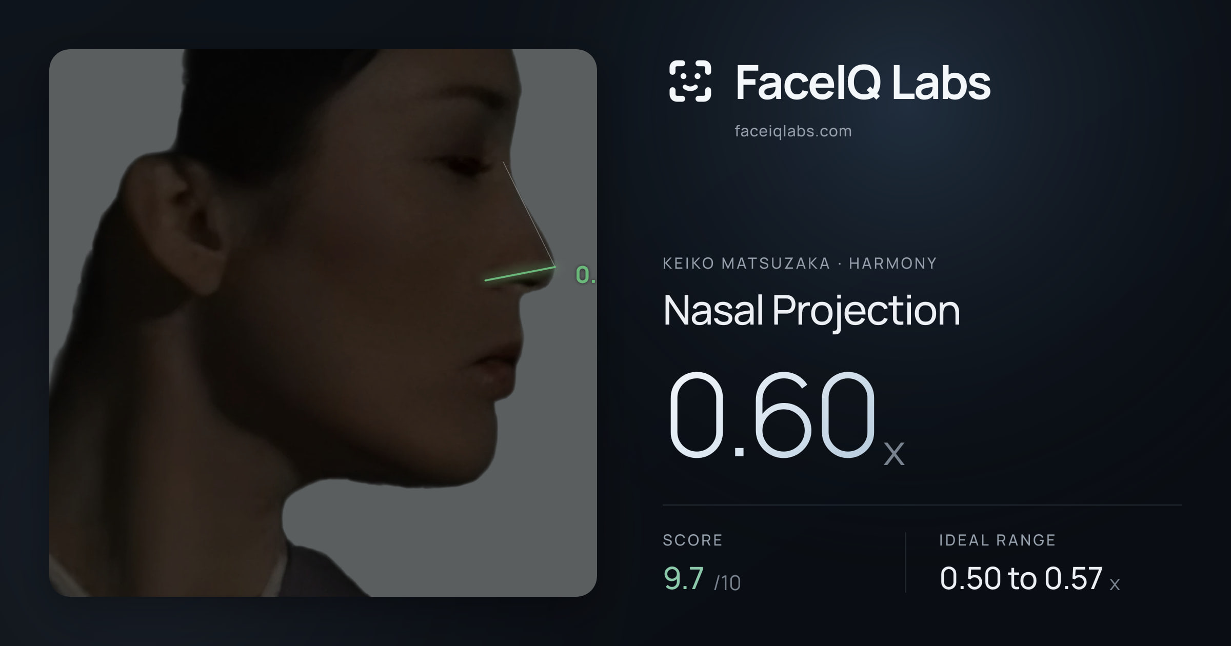 Keiko Matsuzaka Nasal Projection: 0.60x, drawn on the photo