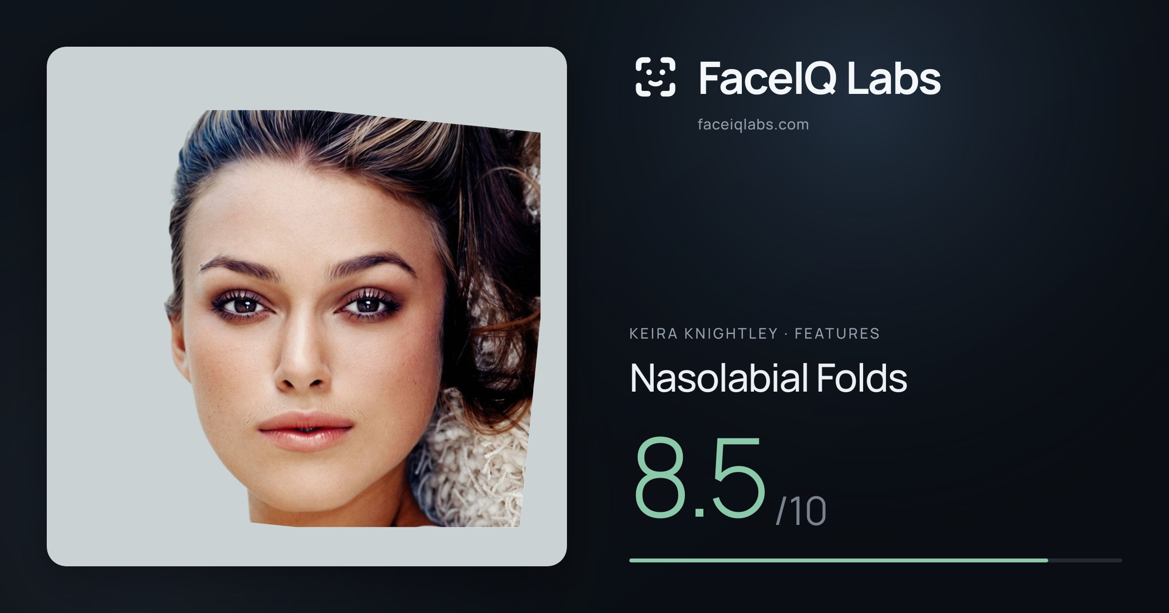 Keira Knightley Nasolabial Folds: 8.5/10, drawn on the photo