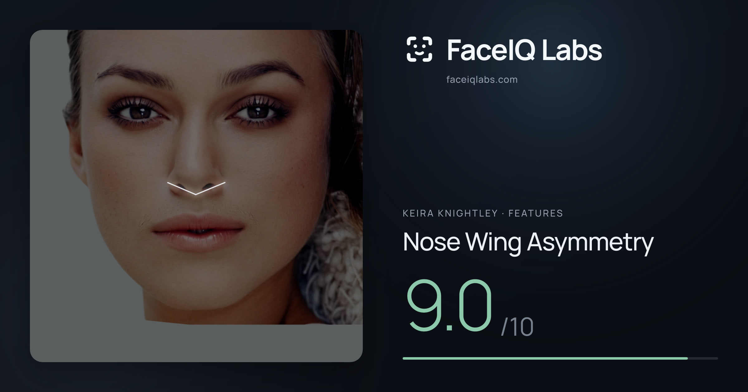 Keira Knightley Nose Wing Asymmetry: 9.0/10, drawn on the photo