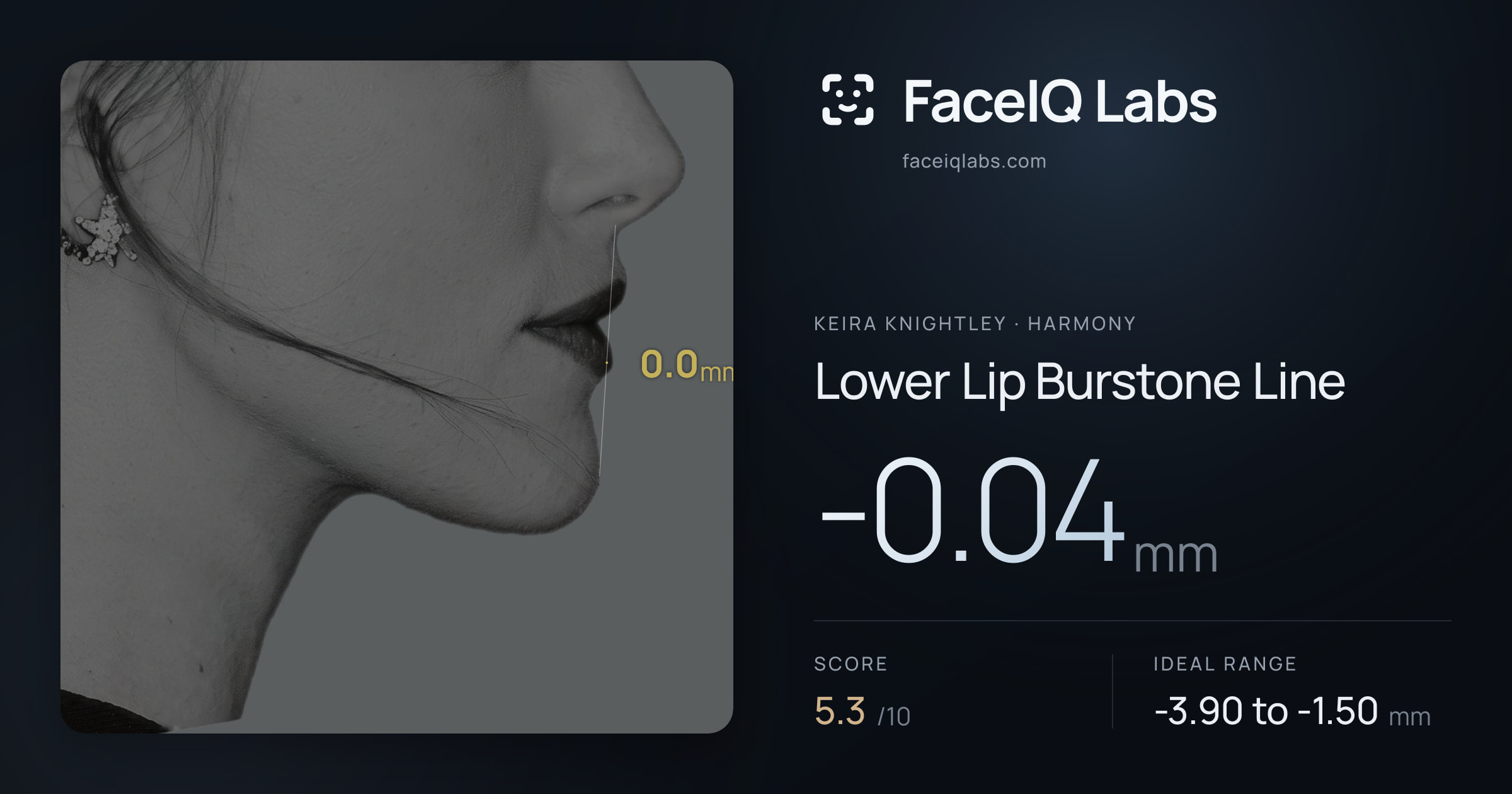 Keira Knightley Lower Lip Burstone Line: -0.04mm, drawn on the photo