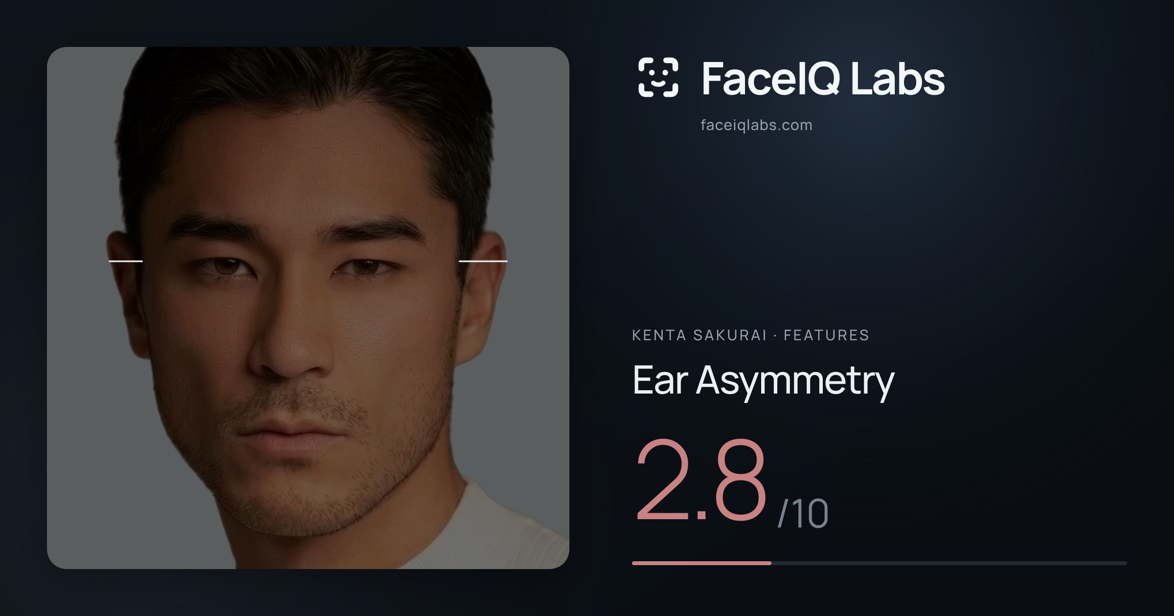 Kenta Sakurai Ear Asymmetry: 2.8/10, drawn on the photo