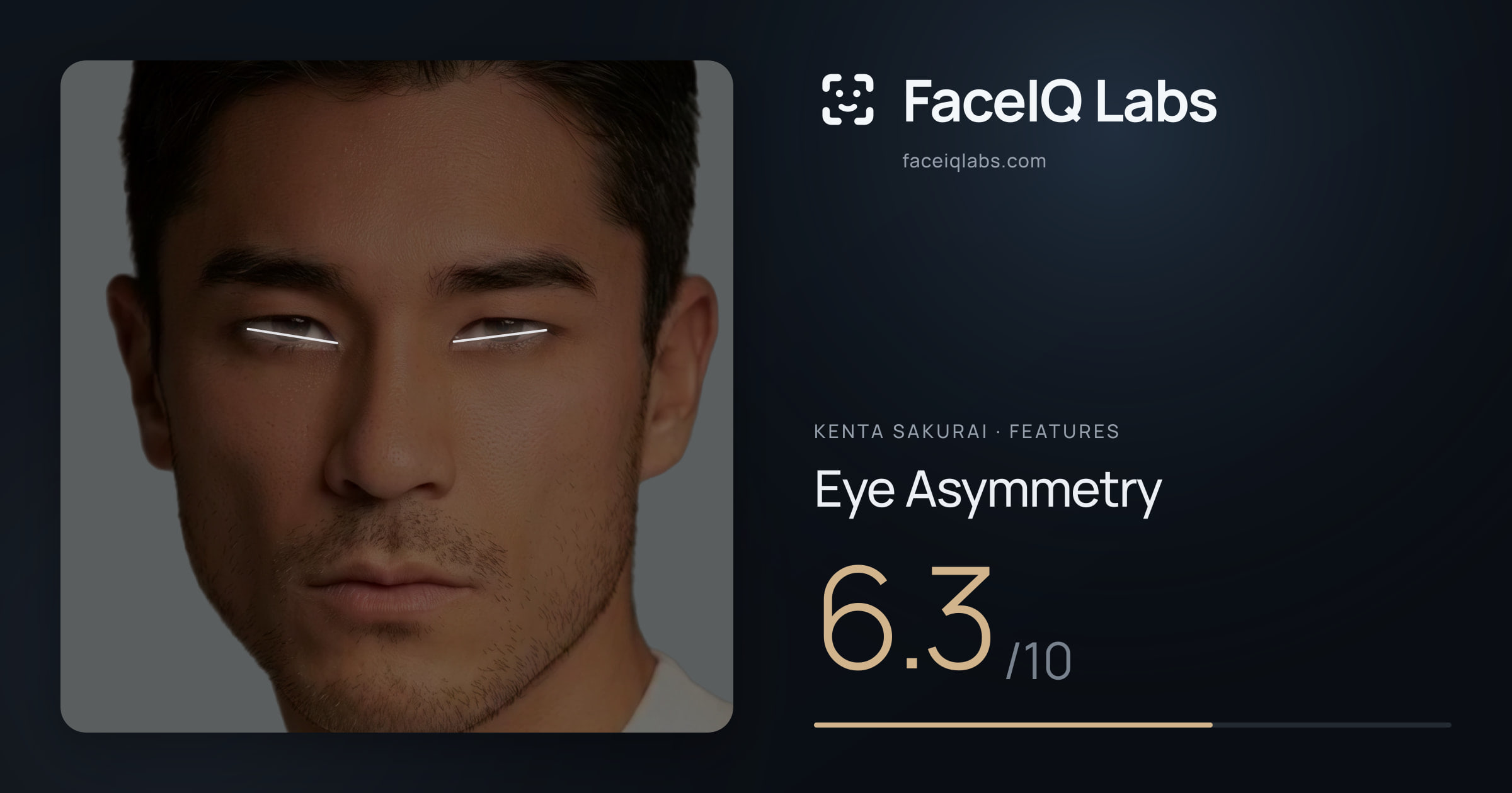 Kenta Sakurai Eye Asymmetry: 6.3/10, drawn on the photo