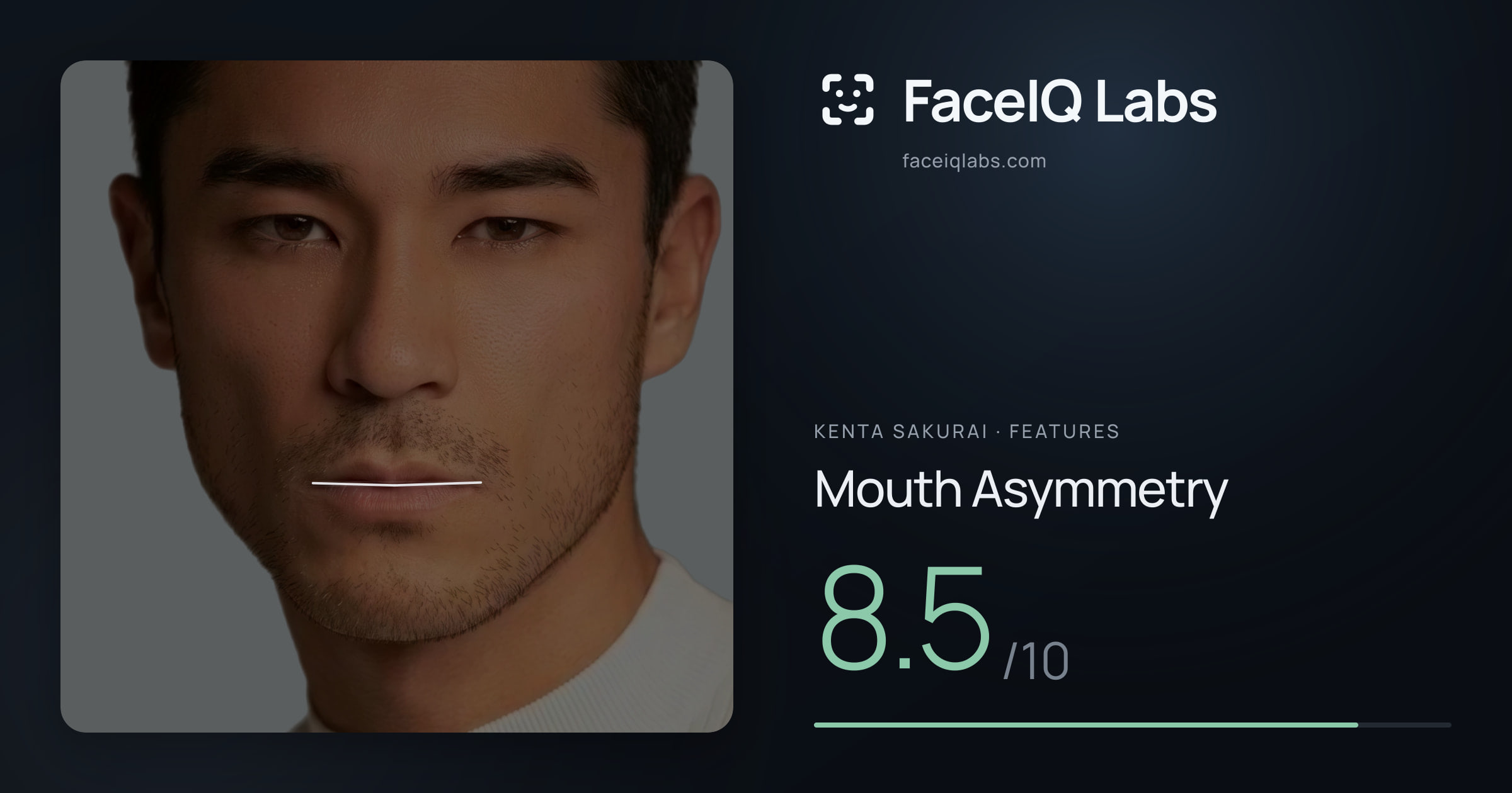 Kenta Sakurai Mouth Asymmetry: 8.5/10, drawn on the photo