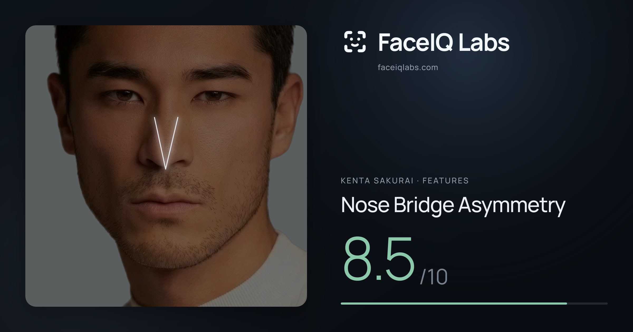 Kenta Sakurai Nose Bridge Asymmetry: 8.5/10, drawn on the photo