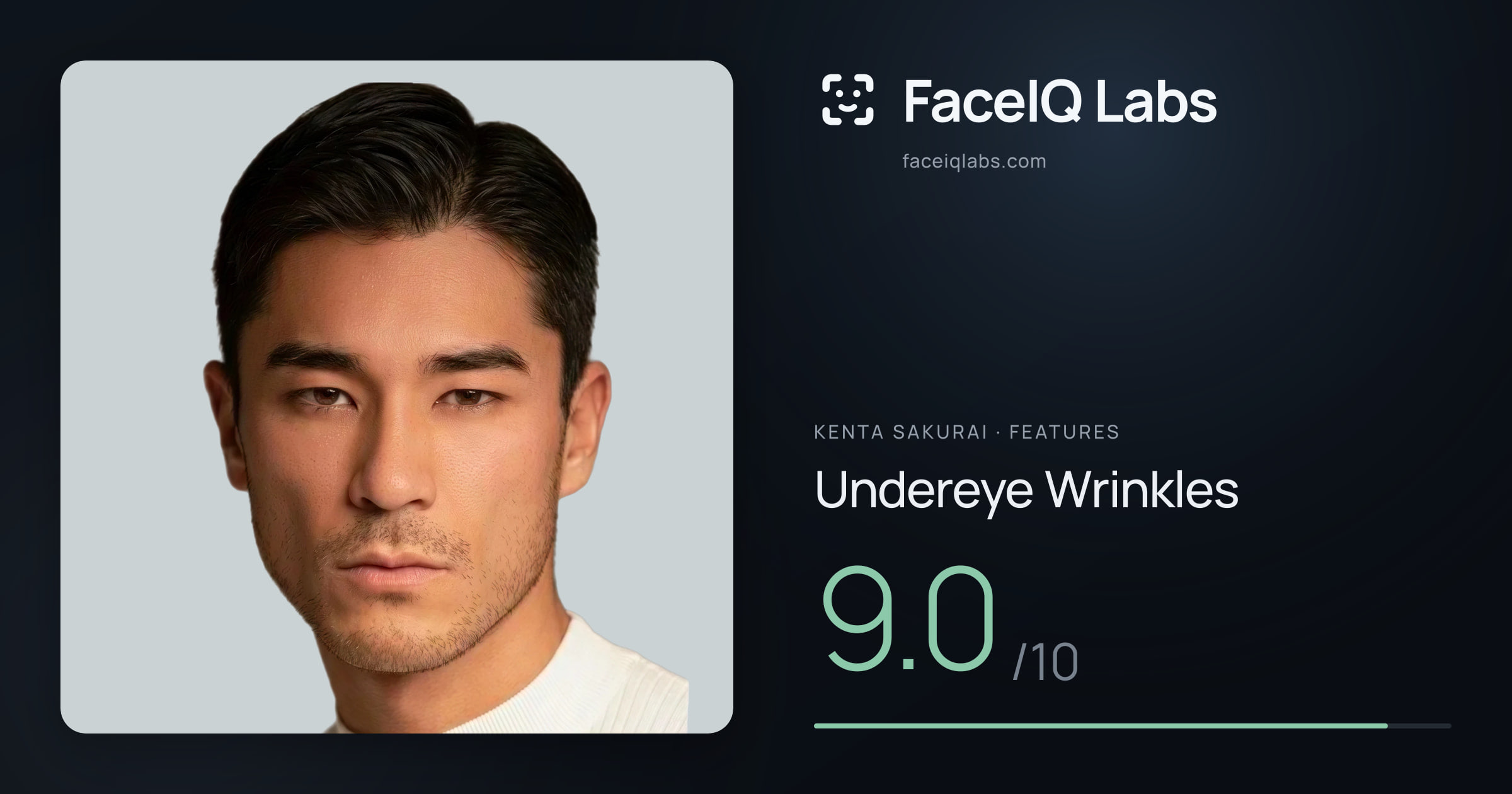 Kenta Sakurai Undereye Wrinkles: 9.0/10, drawn on the photo