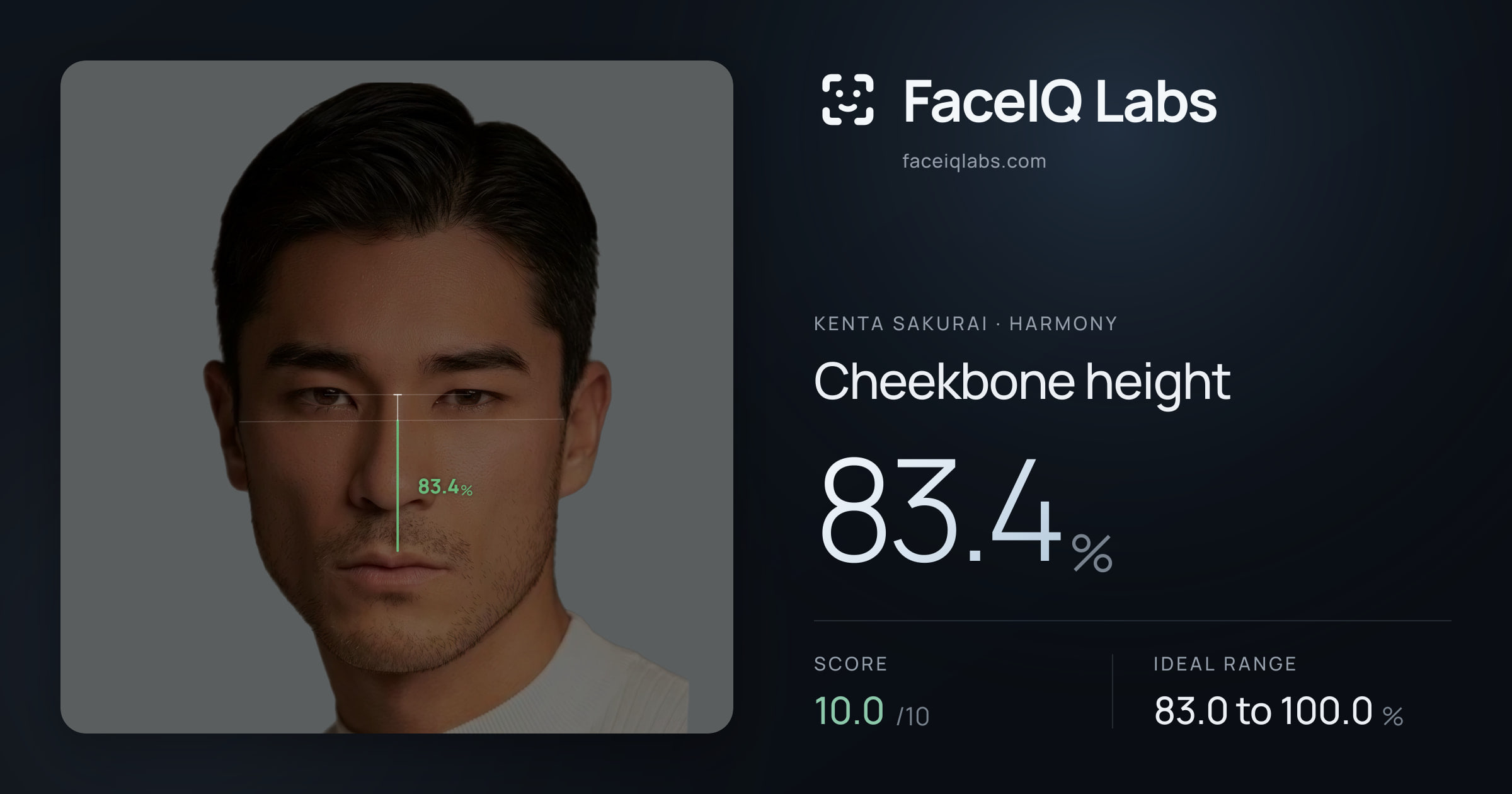 Kenta Sakurai Cheekbone height: 83.4%, drawn on the photo