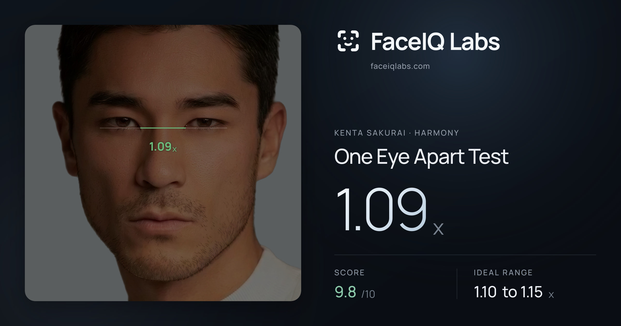 Kenta Sakurai One Eye Apart Test: 1.09x, drawn on the photo