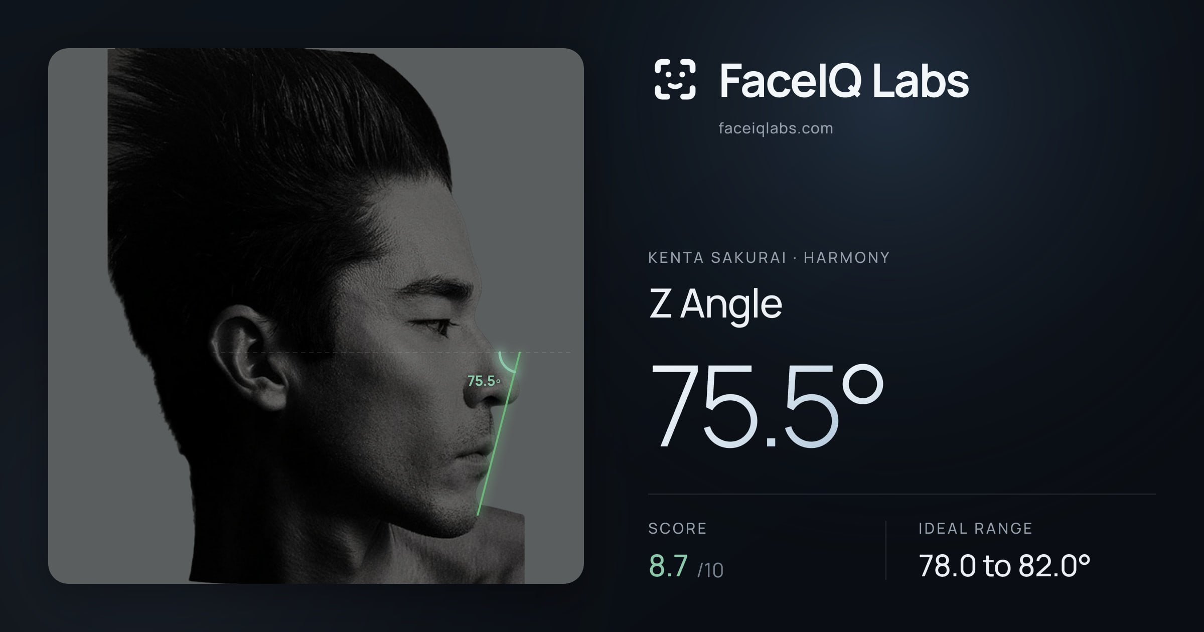 Kenta Sakurai Z Angle: 75.5°, drawn on the photo