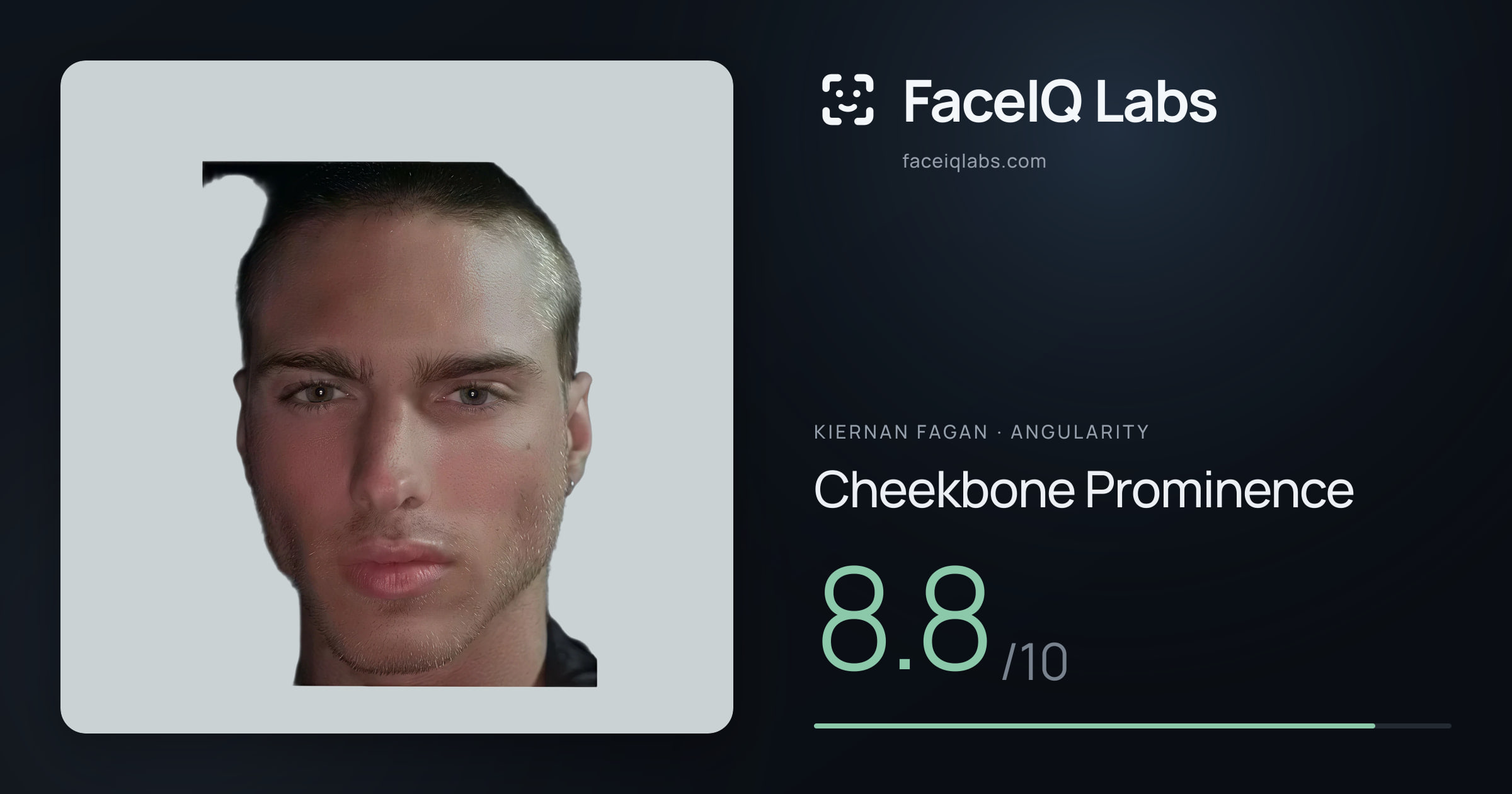 Kiernan Fagan Cheekbone Prominence: 8.8/10, drawn on the photo