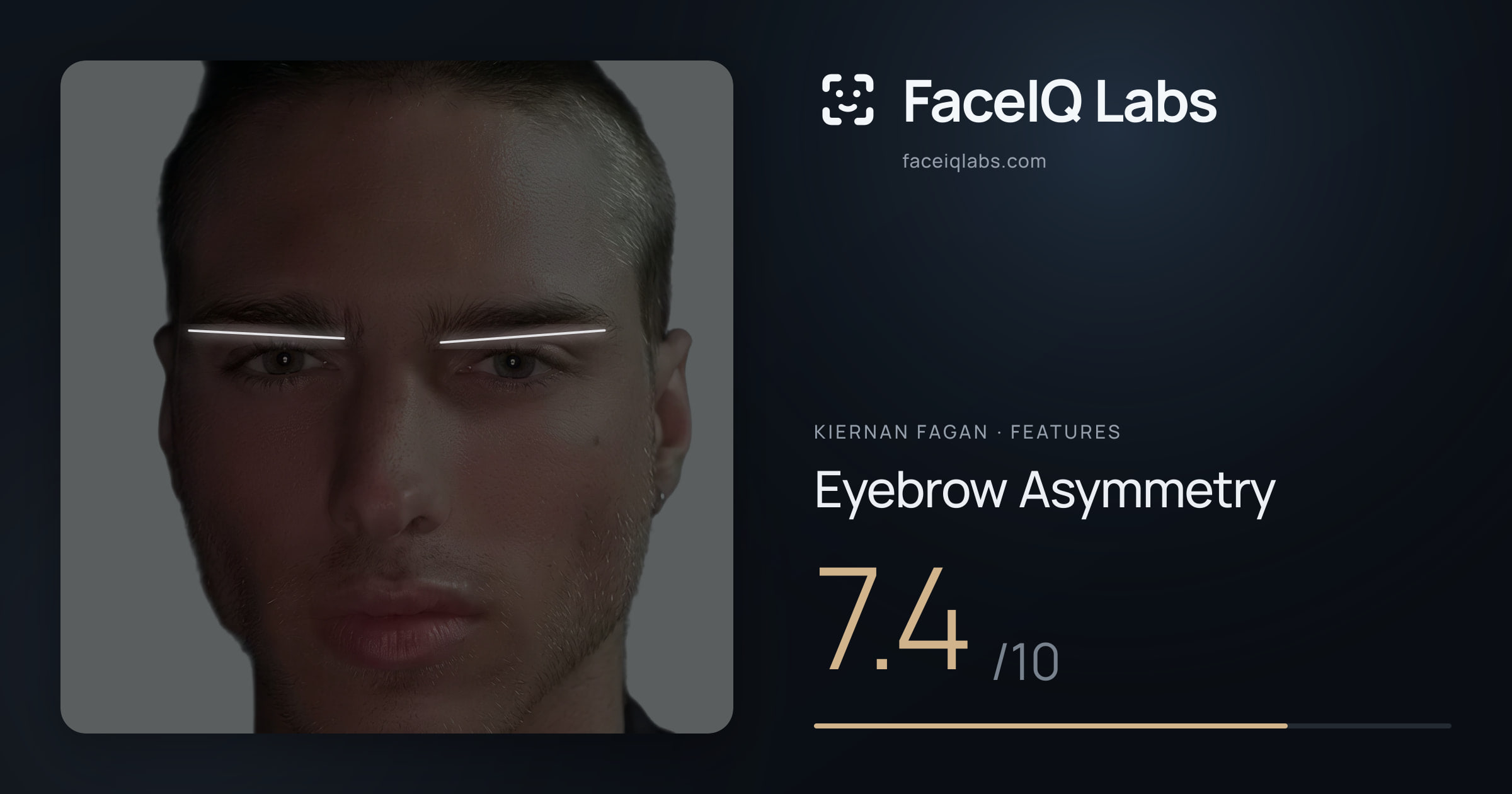 Kiernan Fagan Eyebrow Asymmetry: 7.4/10, drawn on the photo