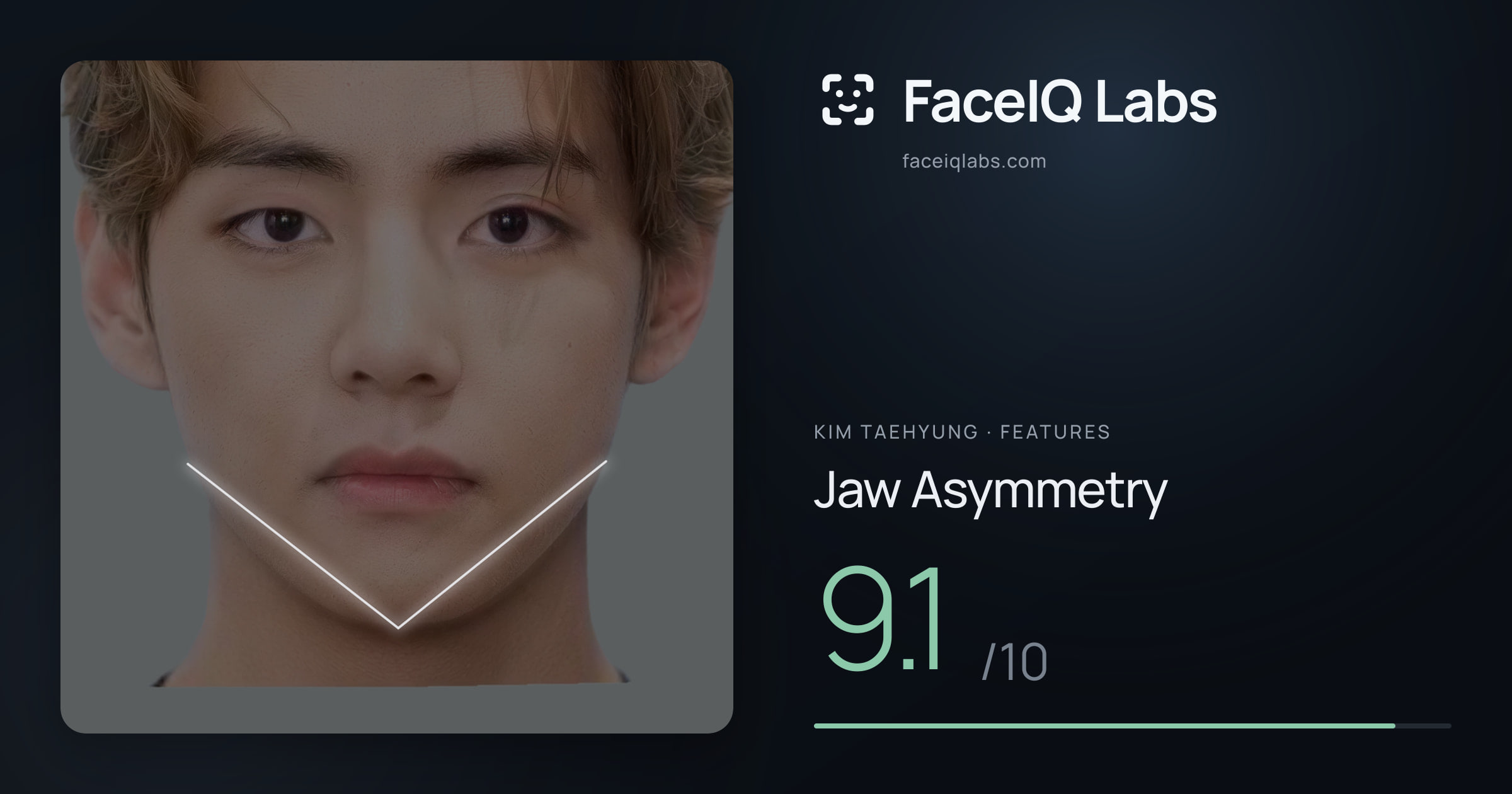 Kim Taehyung Jaw Asymmetry: 9.1/10, drawn on the photo