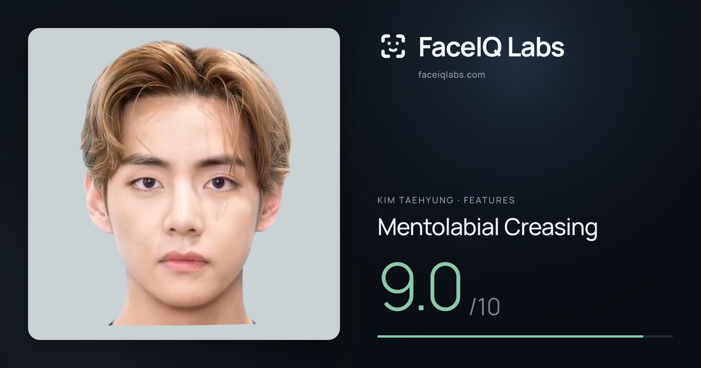 Kim Taehyung Mentolabial Creasing: 9.0/10, drawn on the photo