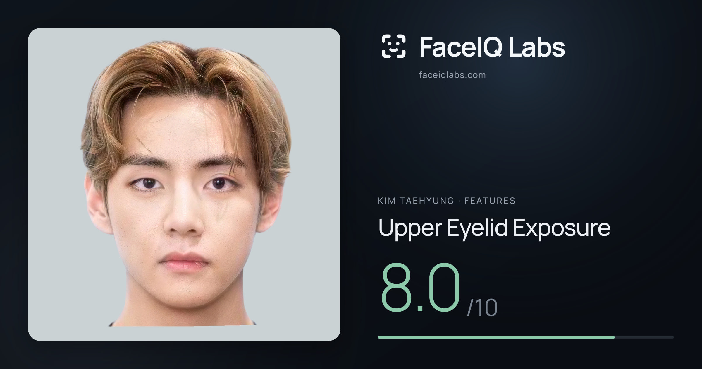 Kim Taehyung Upper Eyelid Exposure: 8.0/10, drawn on the photo
