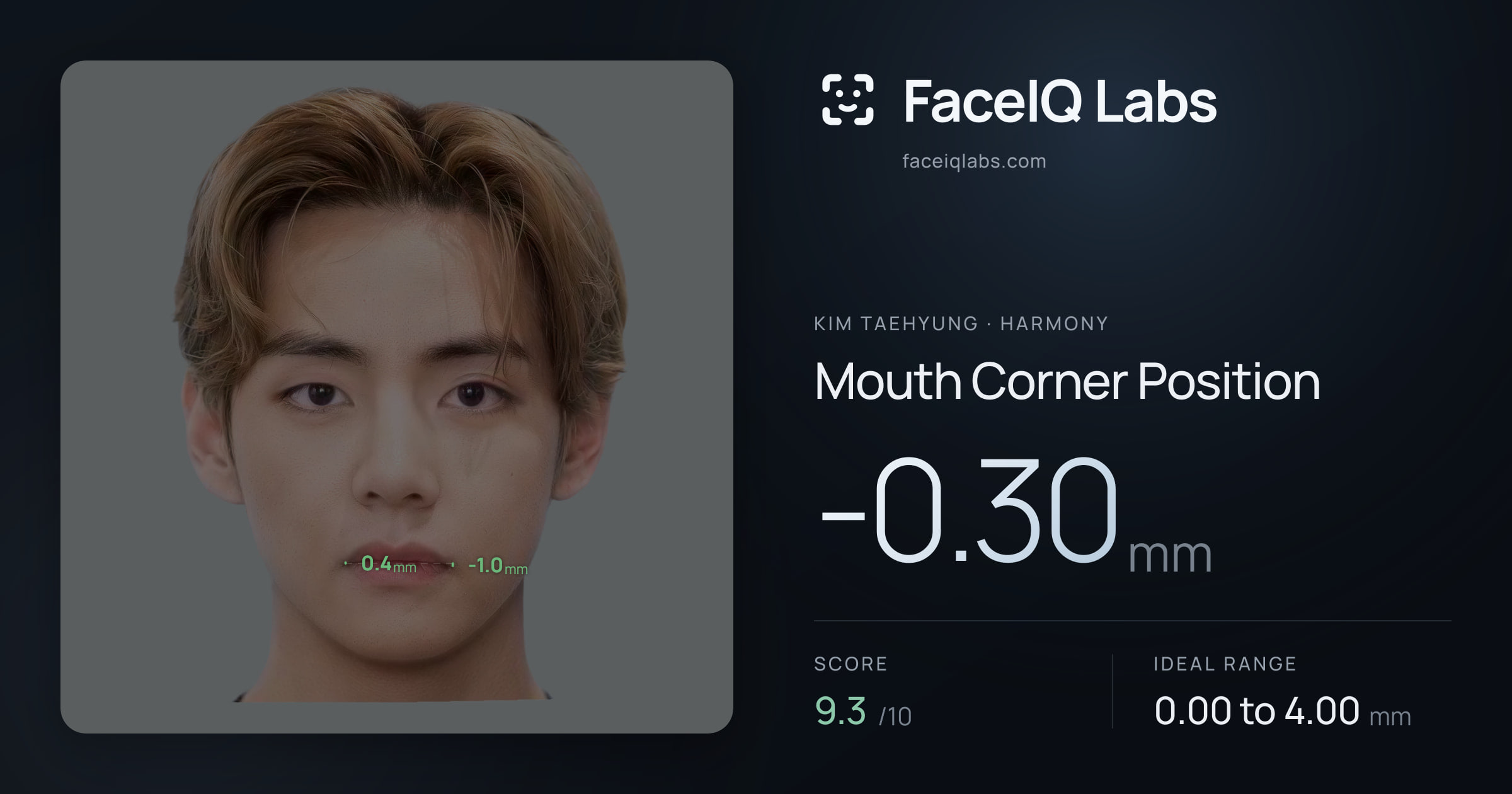 Kim Taehyung Mouth Corner Position: -0.30mm, drawn on the photo