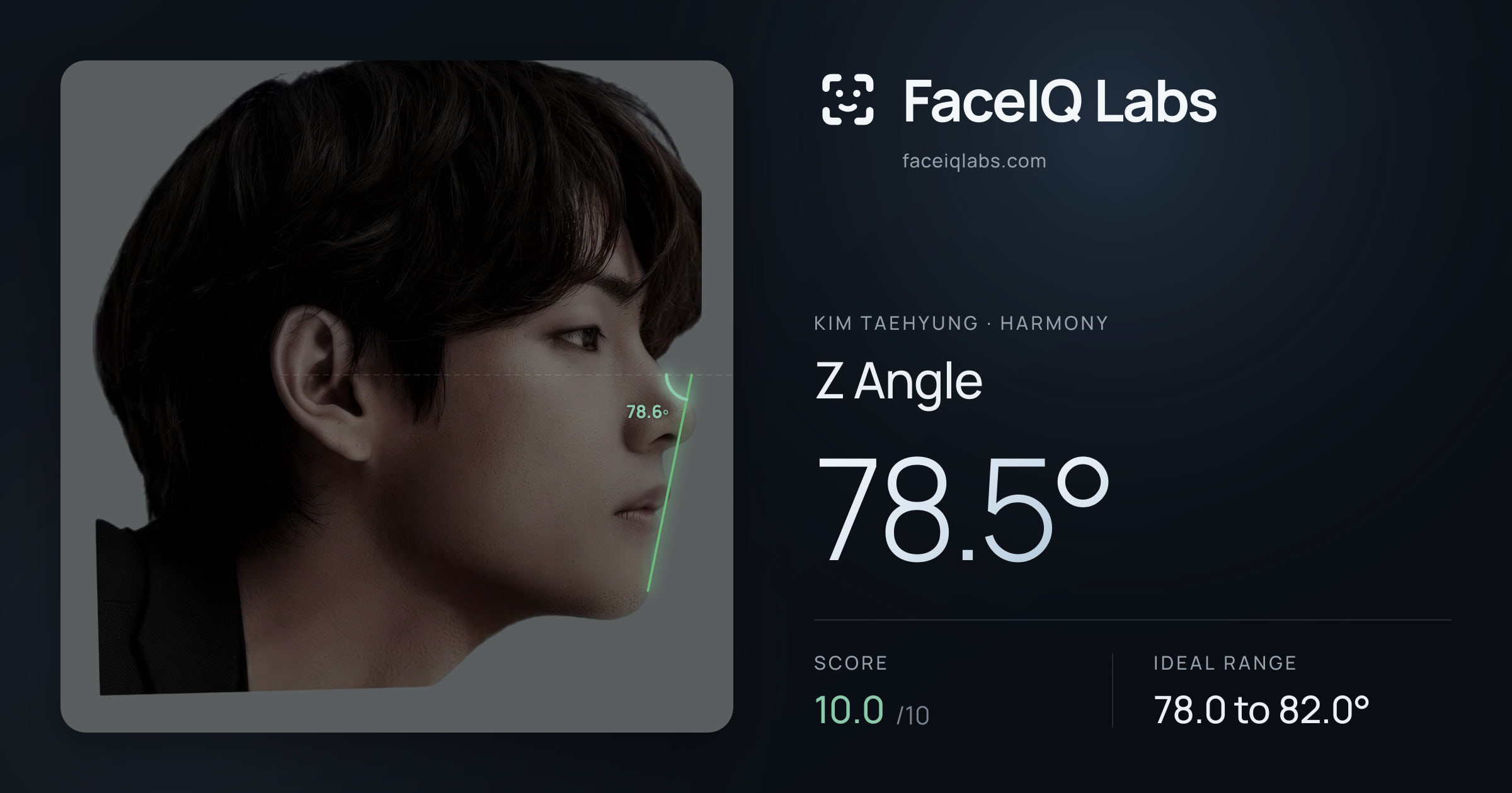 Kim Taehyung Z Angle: 78.5°, drawn on the photo