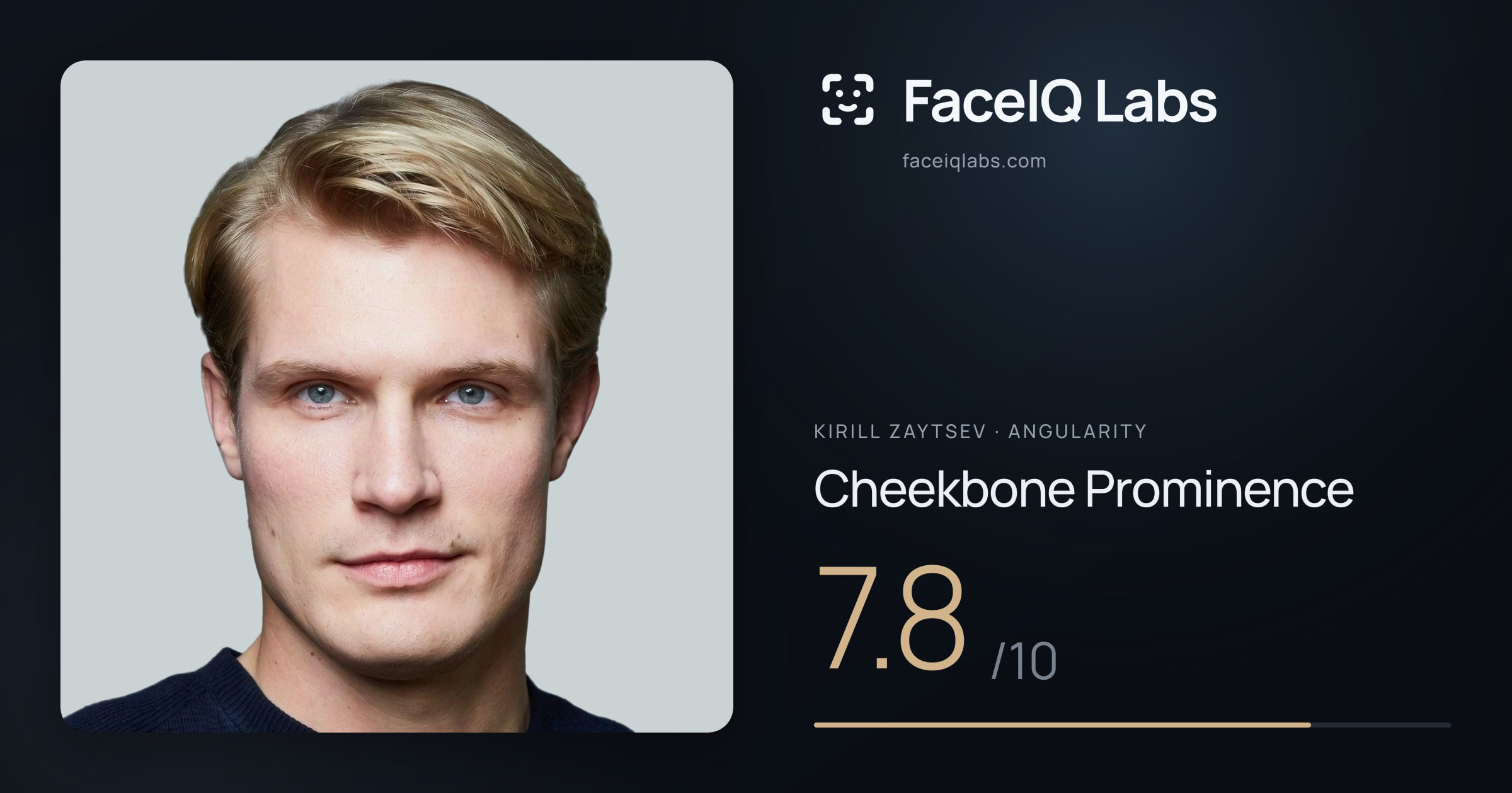 Kirill Zaytsev Cheekbone Prominence: 7.8/10, drawn on the photo