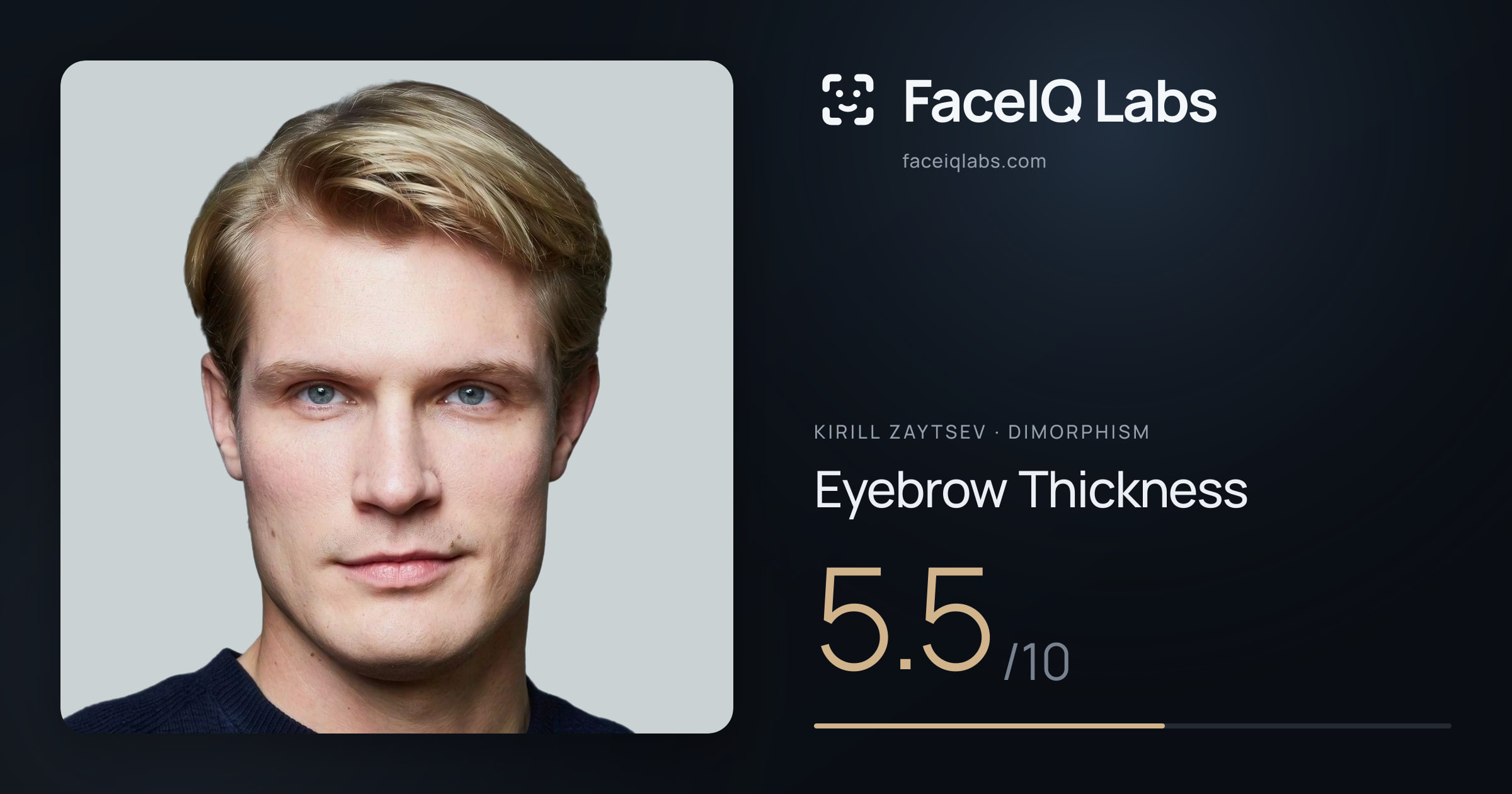 Kirill Zaytsev Eyebrow Thickness: 5.5/10, drawn on the photo