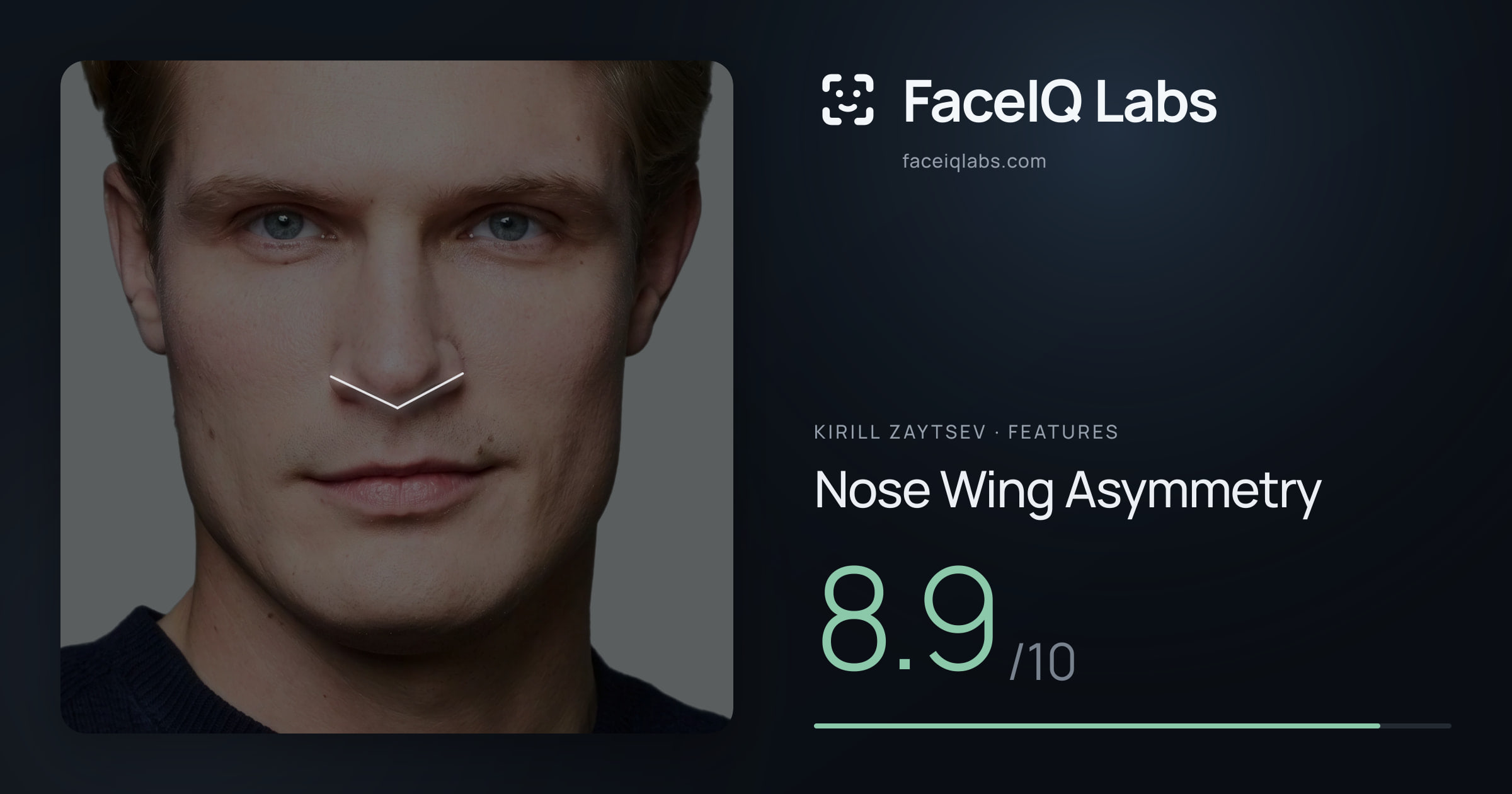 Kirill Zaytsev Nose Wing Asymmetry: 8.9/10, drawn on the photo