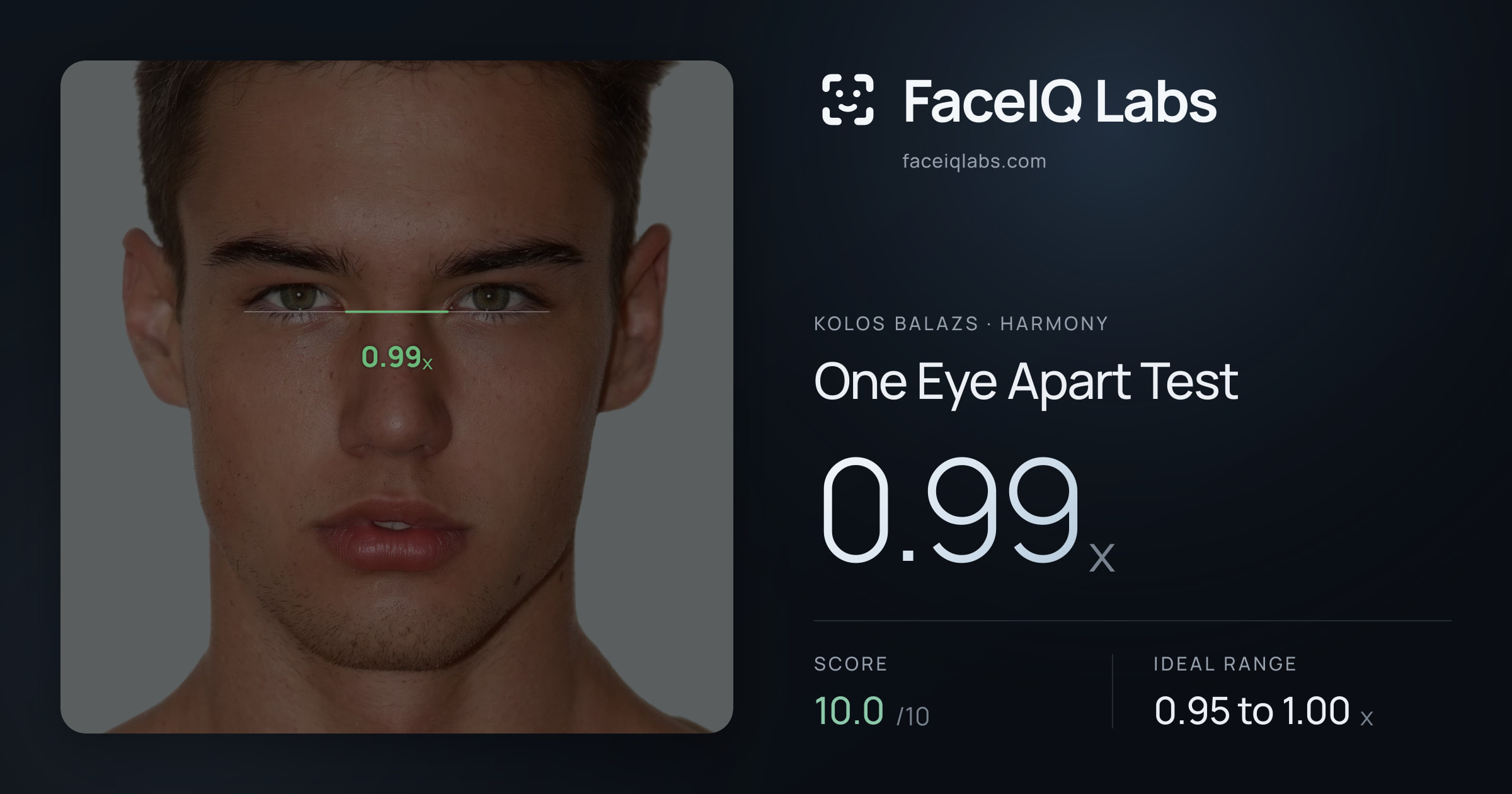 Kolos Balazs One Eye Apart Test: 0.99x, drawn on the photo