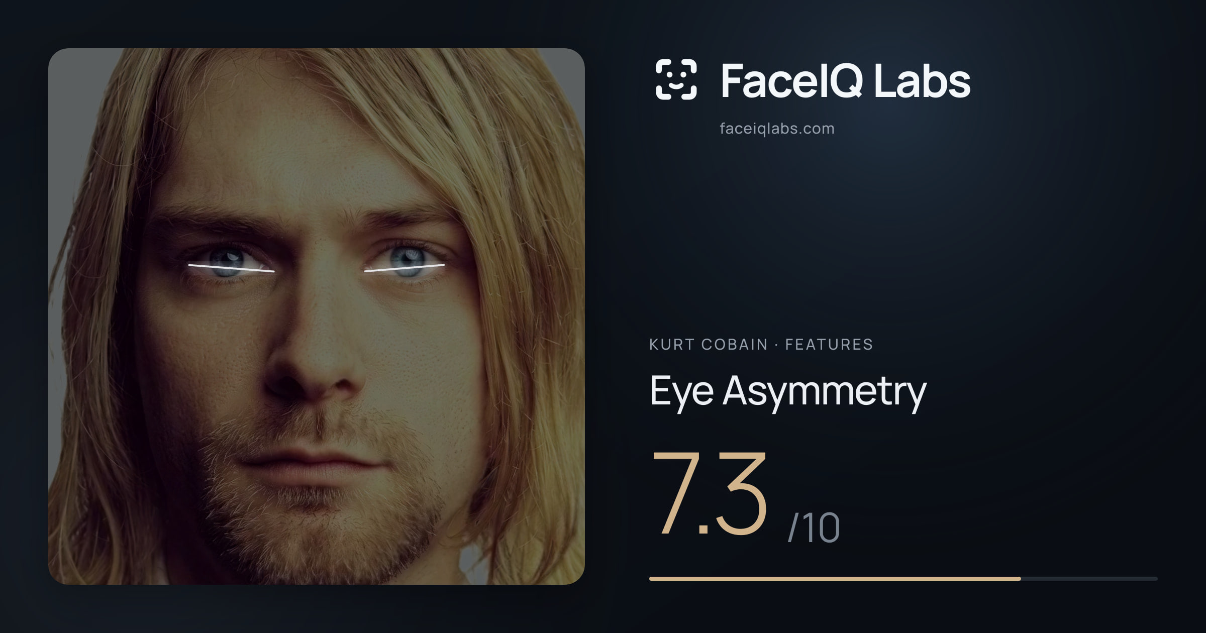 Kurt Cobain Eye Asymmetry: 7.3/10, drawn on the photo